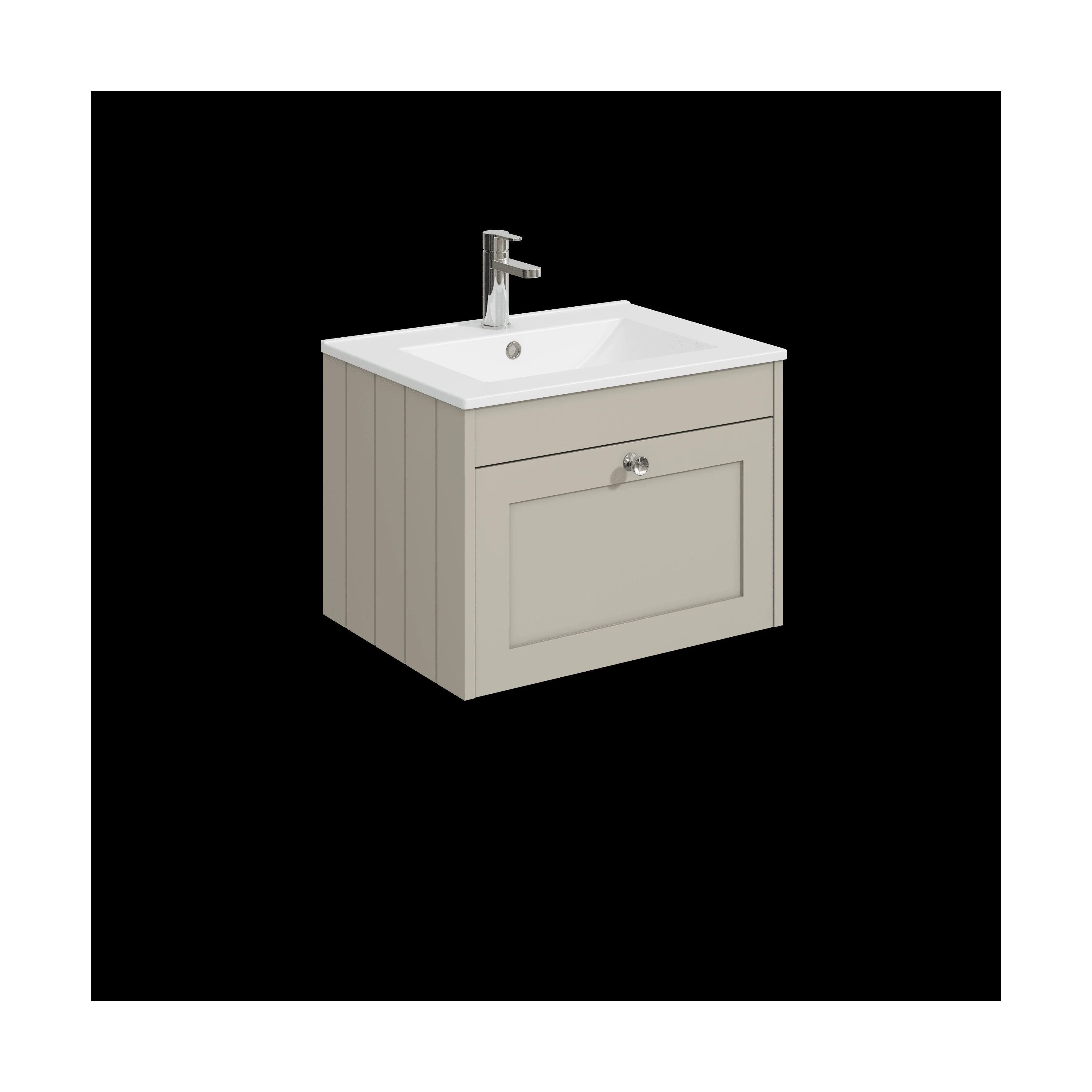 Balterley 600mm Wall Hung 1 Drawer Unit with Minimalist Basin 1 Tap Hole - Pebble Grey
