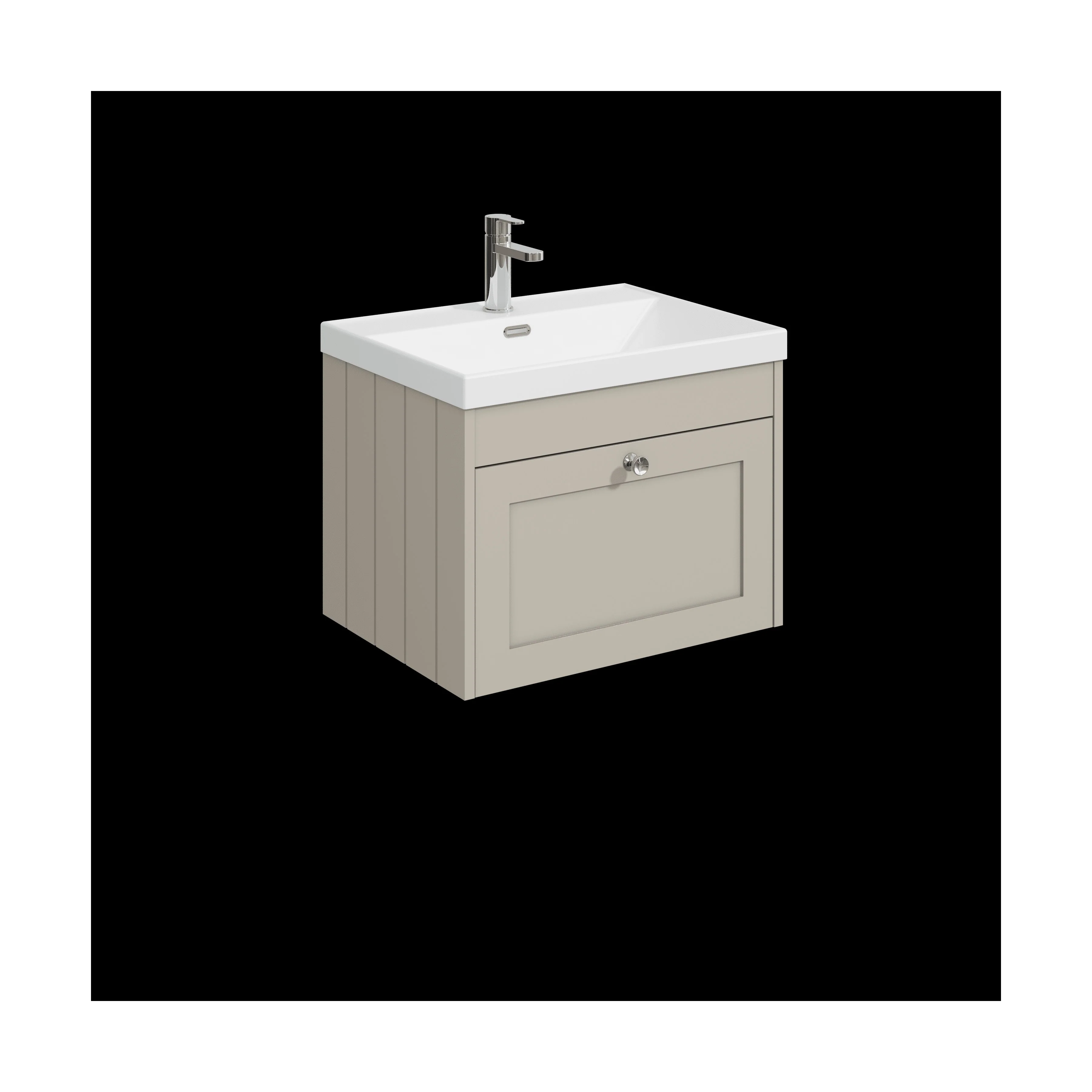 Balterley 600mm Wall Hung 1 Drawer Unit with Thin Edge Basin 1 Tap Hole - Pebble Grey