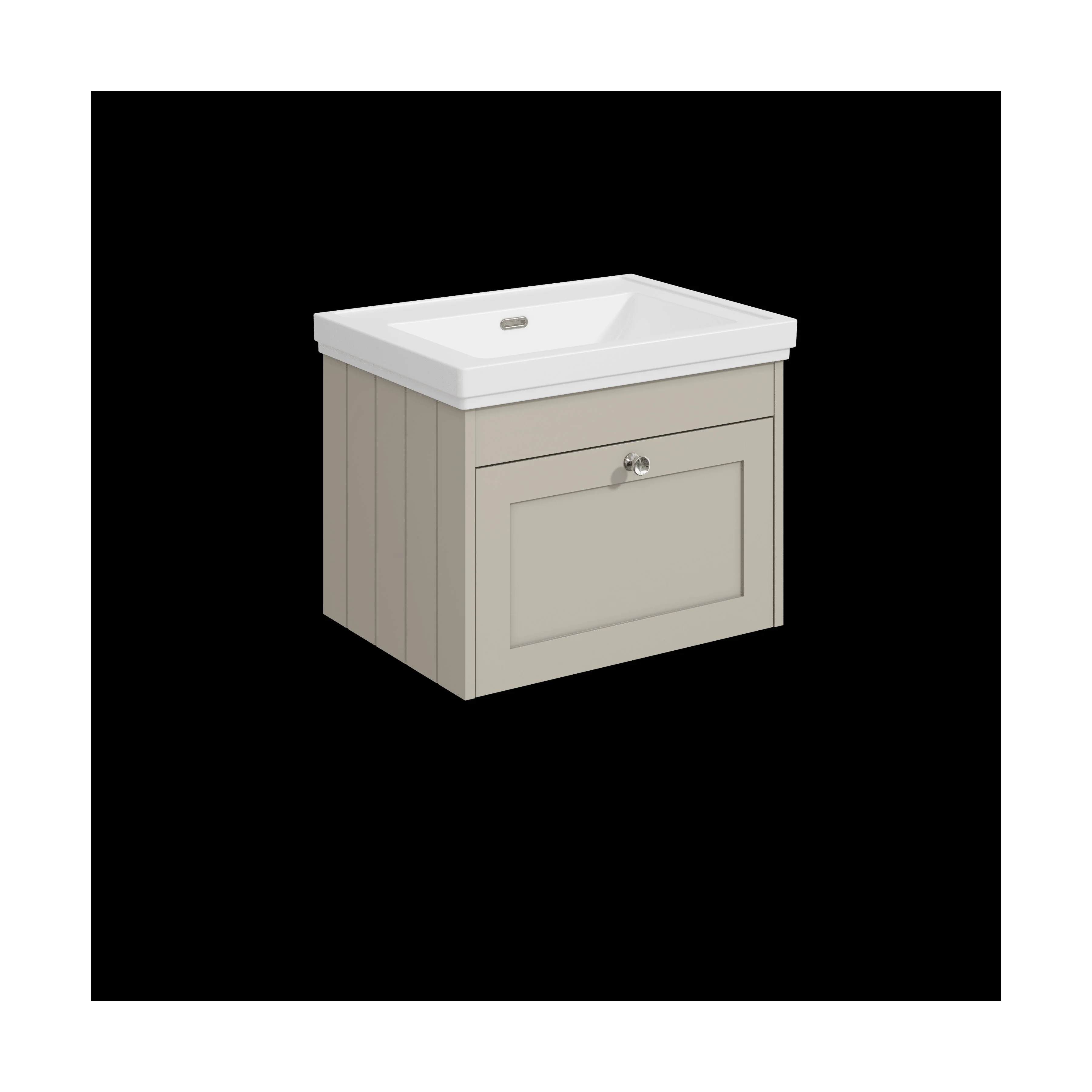 Balterley 600mm Wall Hung 1 Drawer Unit with Classic Basin No Tap Hole - Pebble Grey