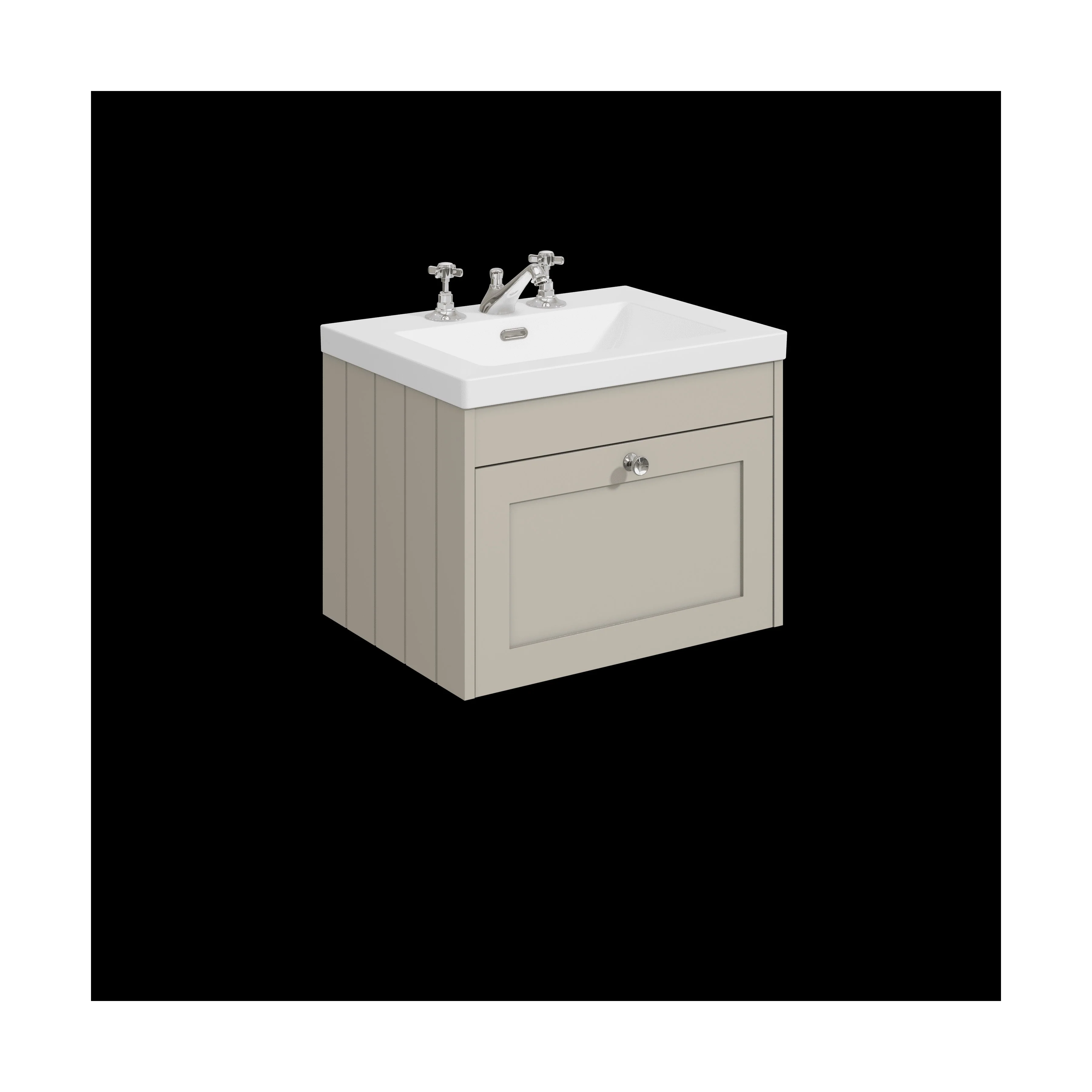 Balterley 600mm Wall Hung 1 Drawer Unit with Minimalist Basin 3 Tap Hole - Pebble Grey