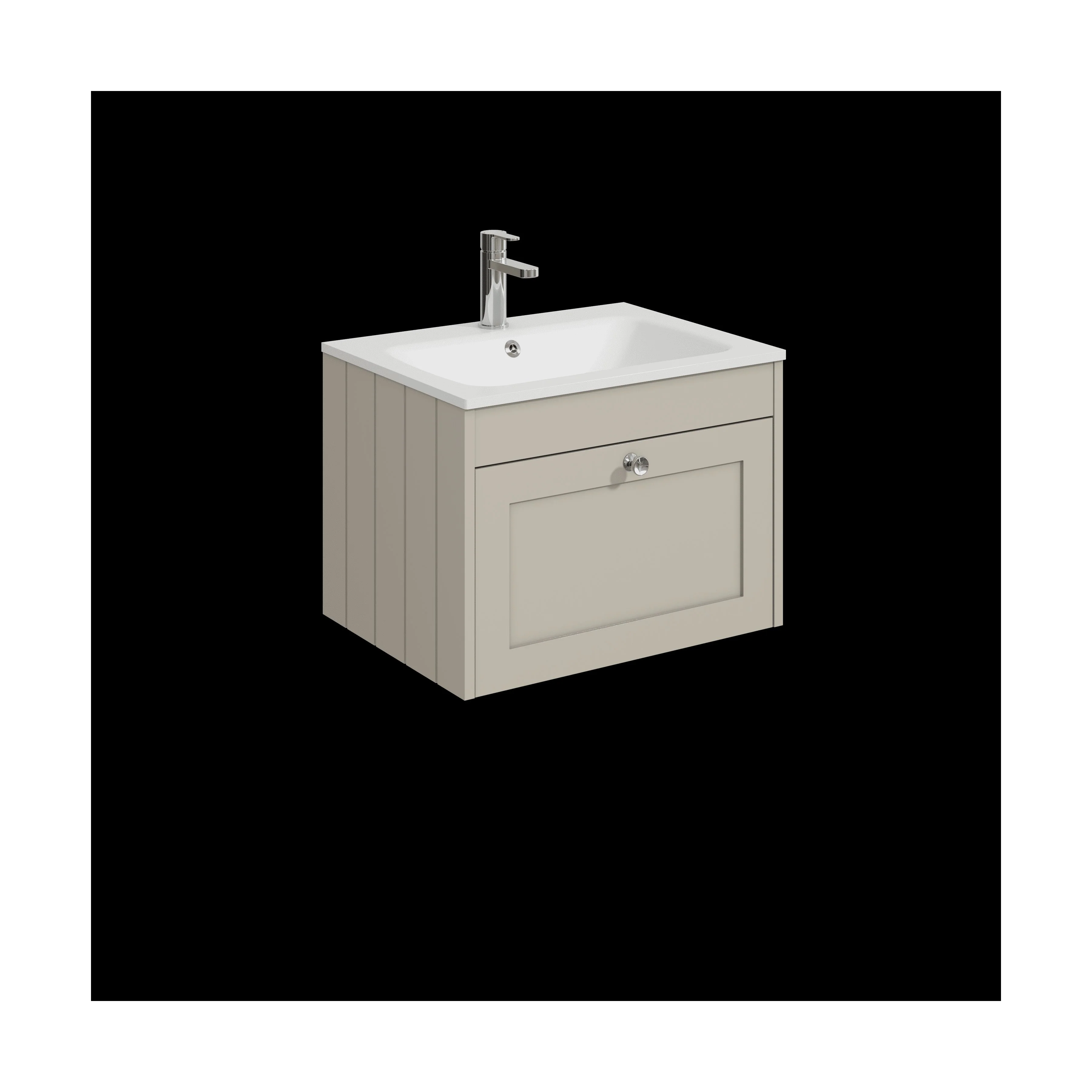 Balterley 600mm Wall Hung 1 Drawer Unit with Stone Basin 1 Tap Hole - Pebble Grey