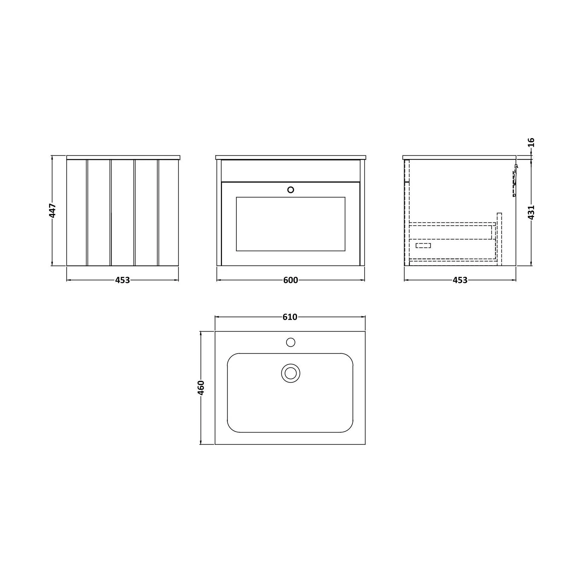 Balterley 600mm Wall Hung 1 Drawer Unit with Stone Basin 1 Tap Hole - Pebble Grey - Image 2