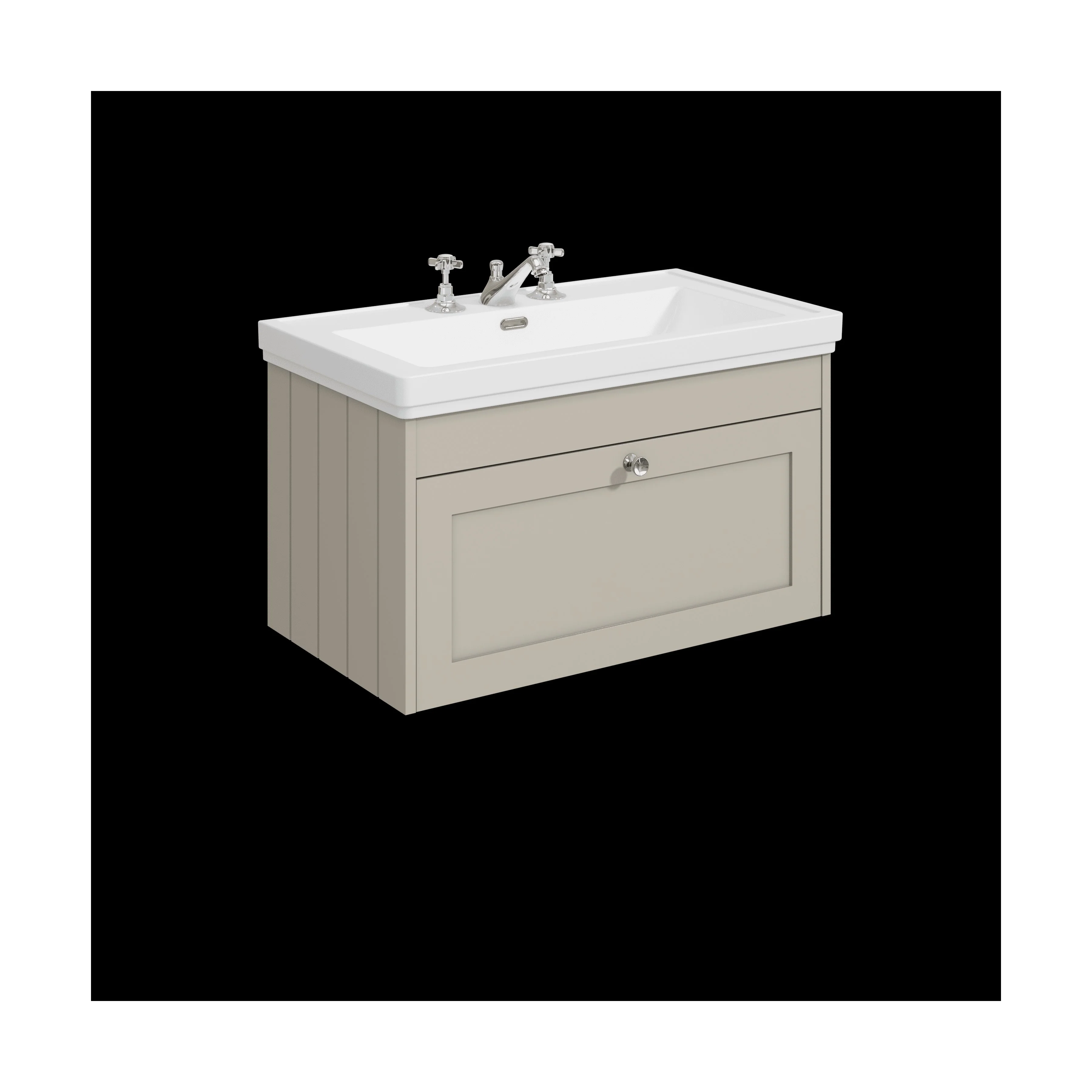Balterley 800mm Wall Hung 1 Drawer Unit with Classic Basin 3 Tap Hole - Pebble Grey