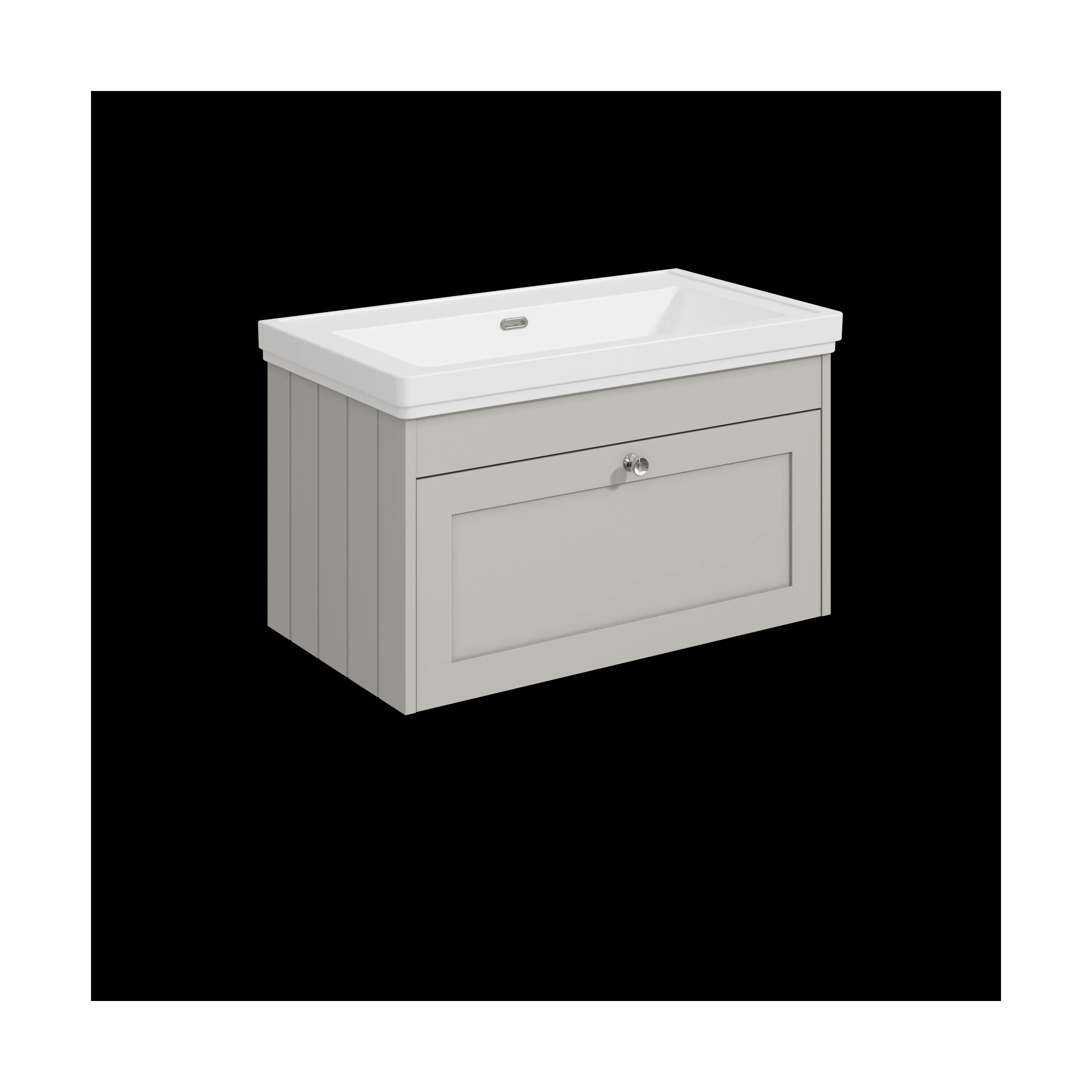 Balterley 800mm Wall Hung 1 Drawer Unit with Classic Basin No Tap Hole - Pebble Grey