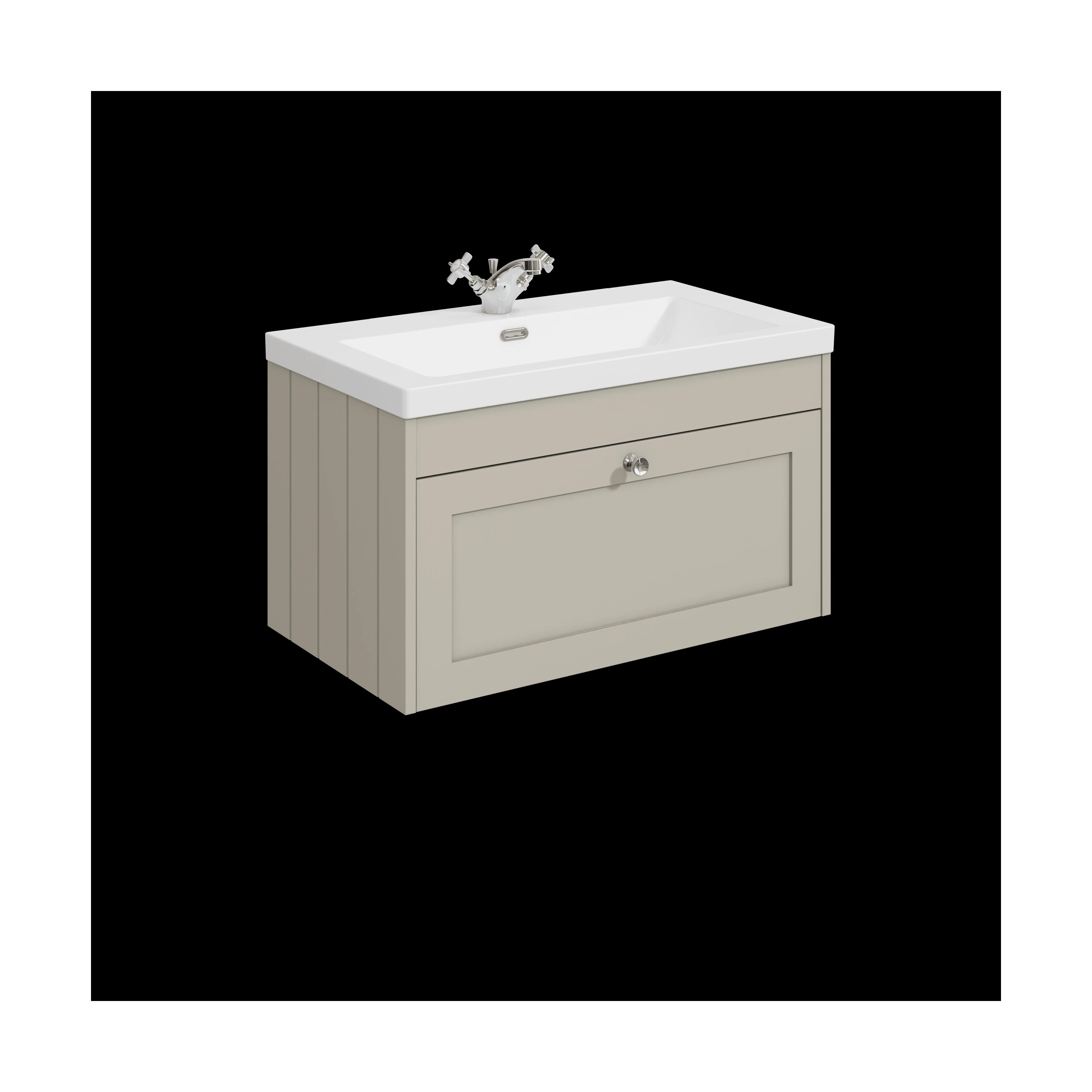 Balterley 800mm Wall Hung 1 Drawer Unit & Minimalist Basin 1 Tap Hole - Pebble Grey