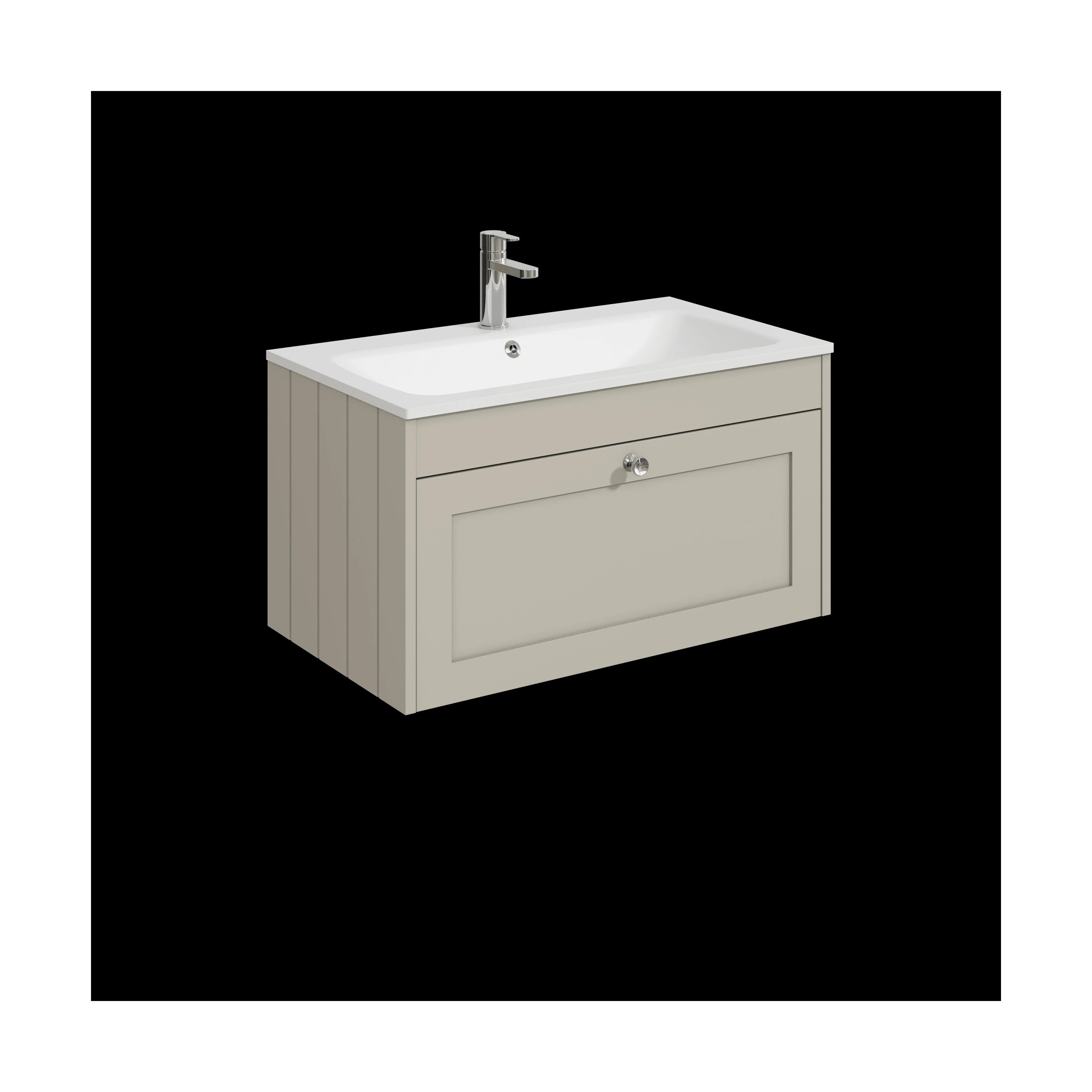 Balterley 800mm Wall Hung 1 Drawer Unit with Stone Basin 1 Tap Hole - Pebble Grey