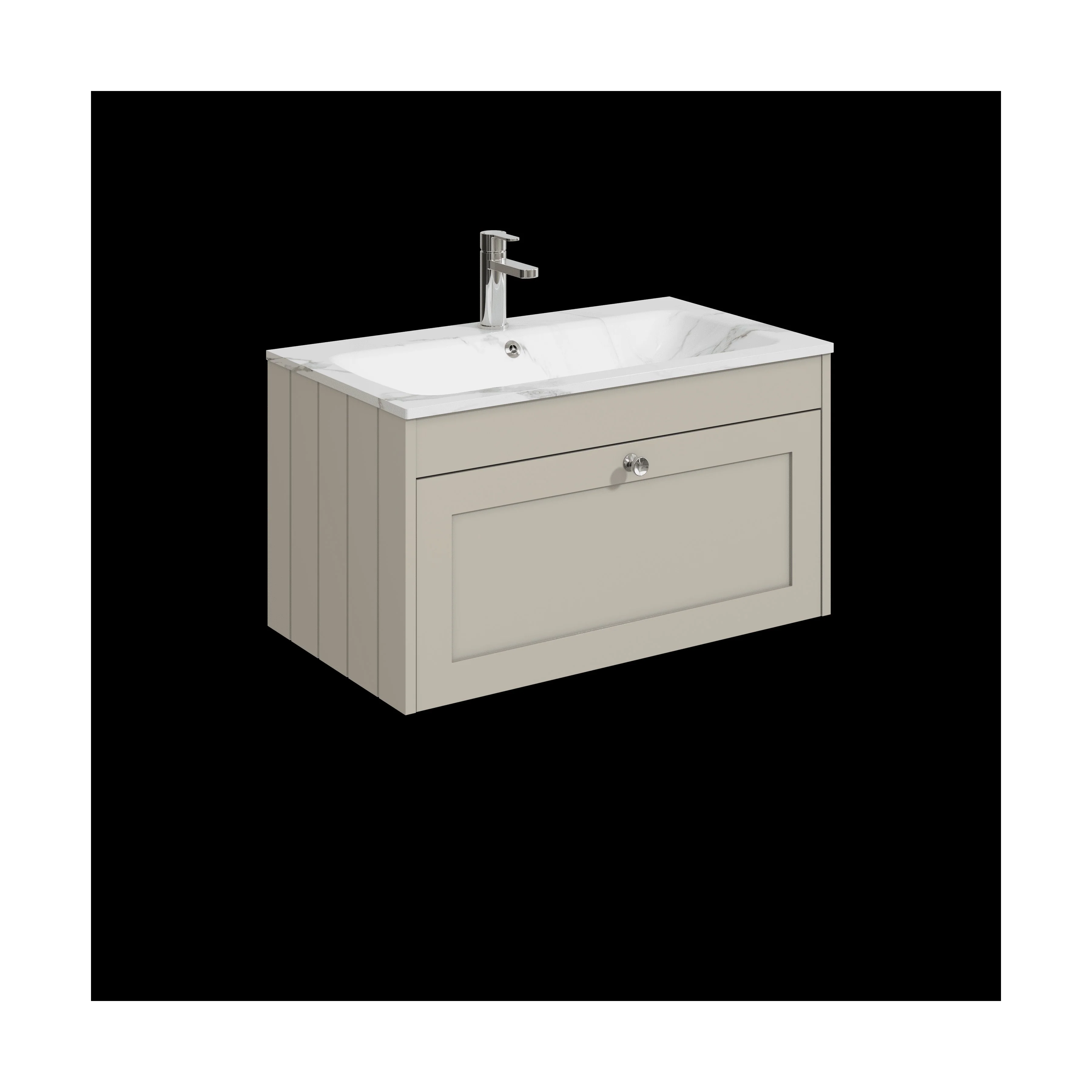 Balterley 800mm Wall Hung 1 Drawer Unit with Stone Basin 1 Tap Hole, Pebble Grey