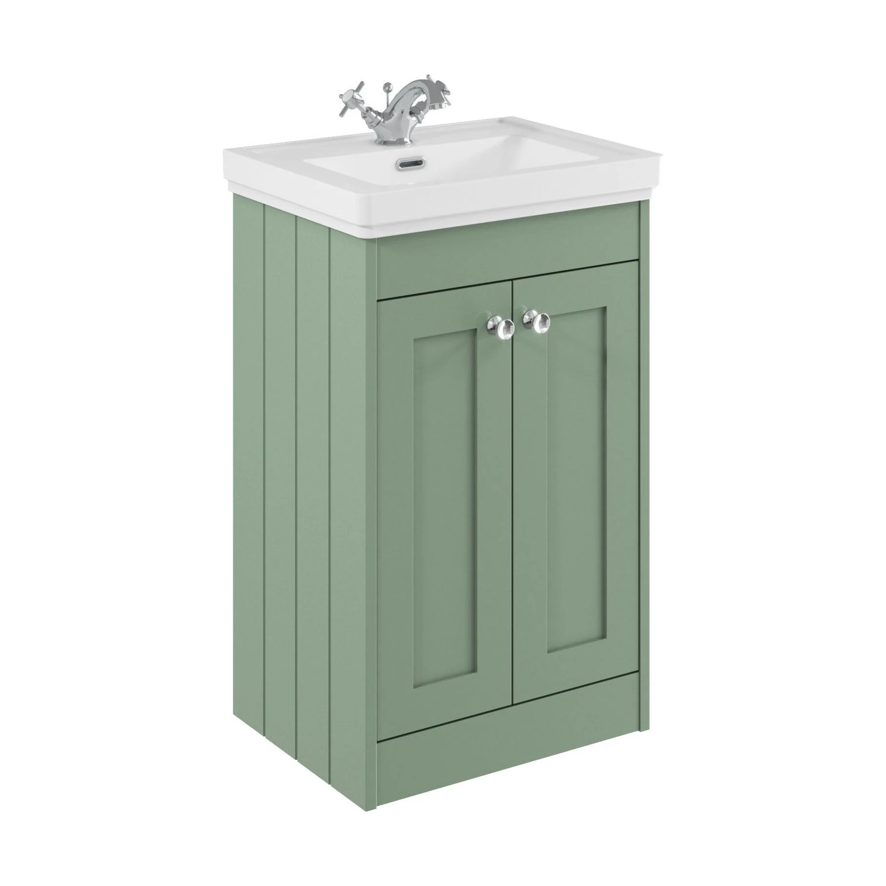 Balterley 500mm Floor Standing 2 Door Unit with Classic Basin 1 Tap Hole - Satin Green