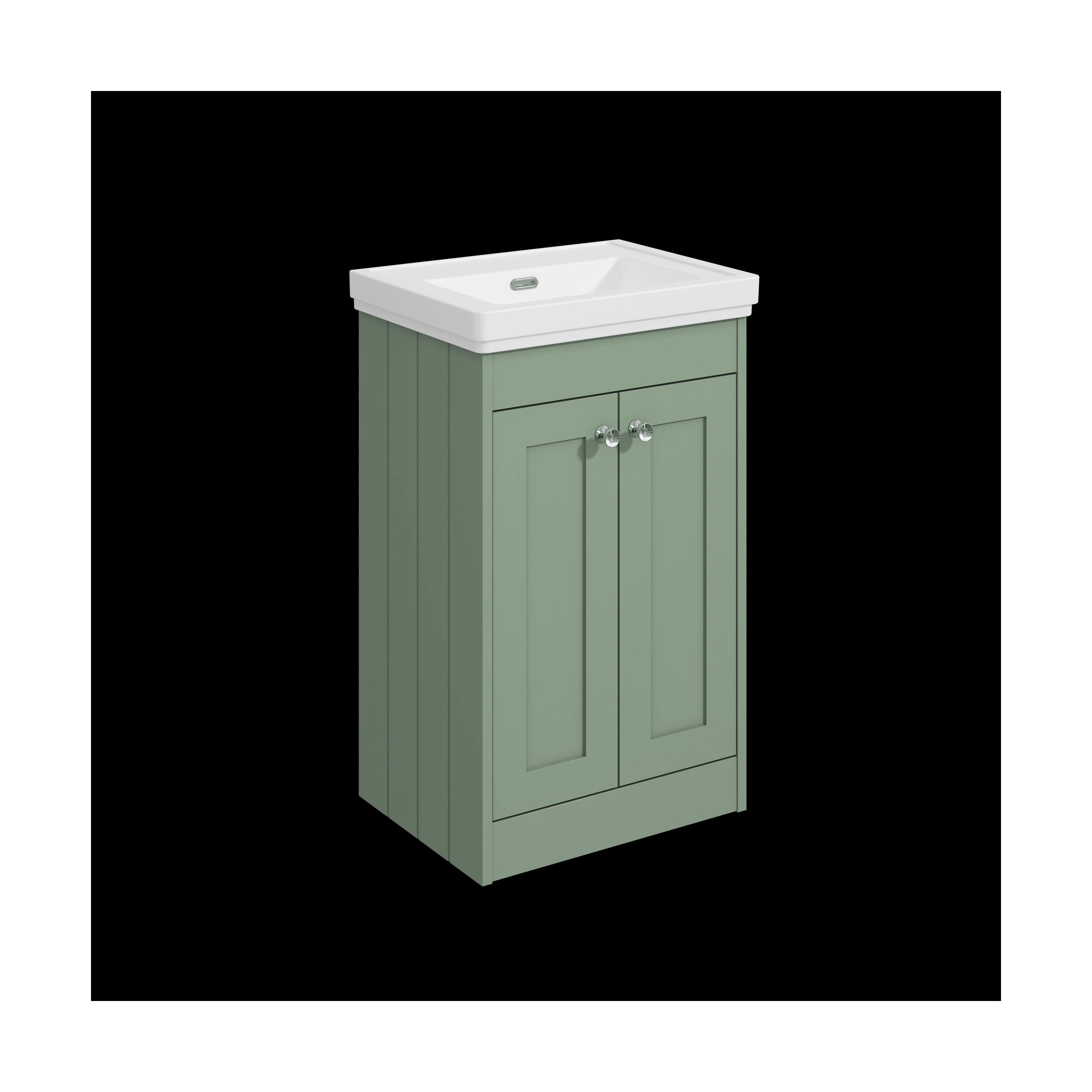 Balterley 500mm Floor Standing 2 Door Unit with Classic Basin No Tap Hole - Satin Green