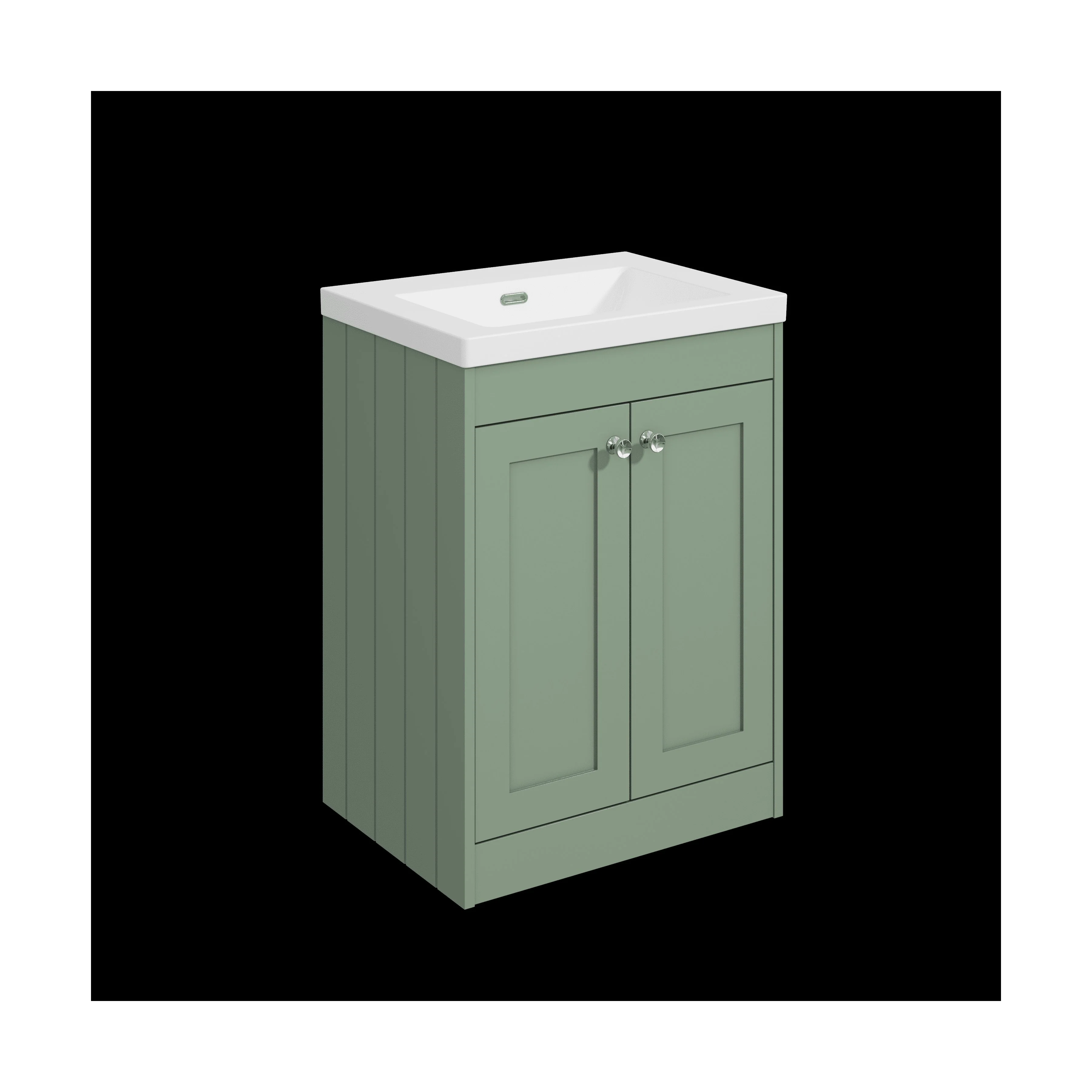 Balterley 600mm Floor Standing 2 Door Unit with Minimalist Basin No Tap Hole - Satin Green