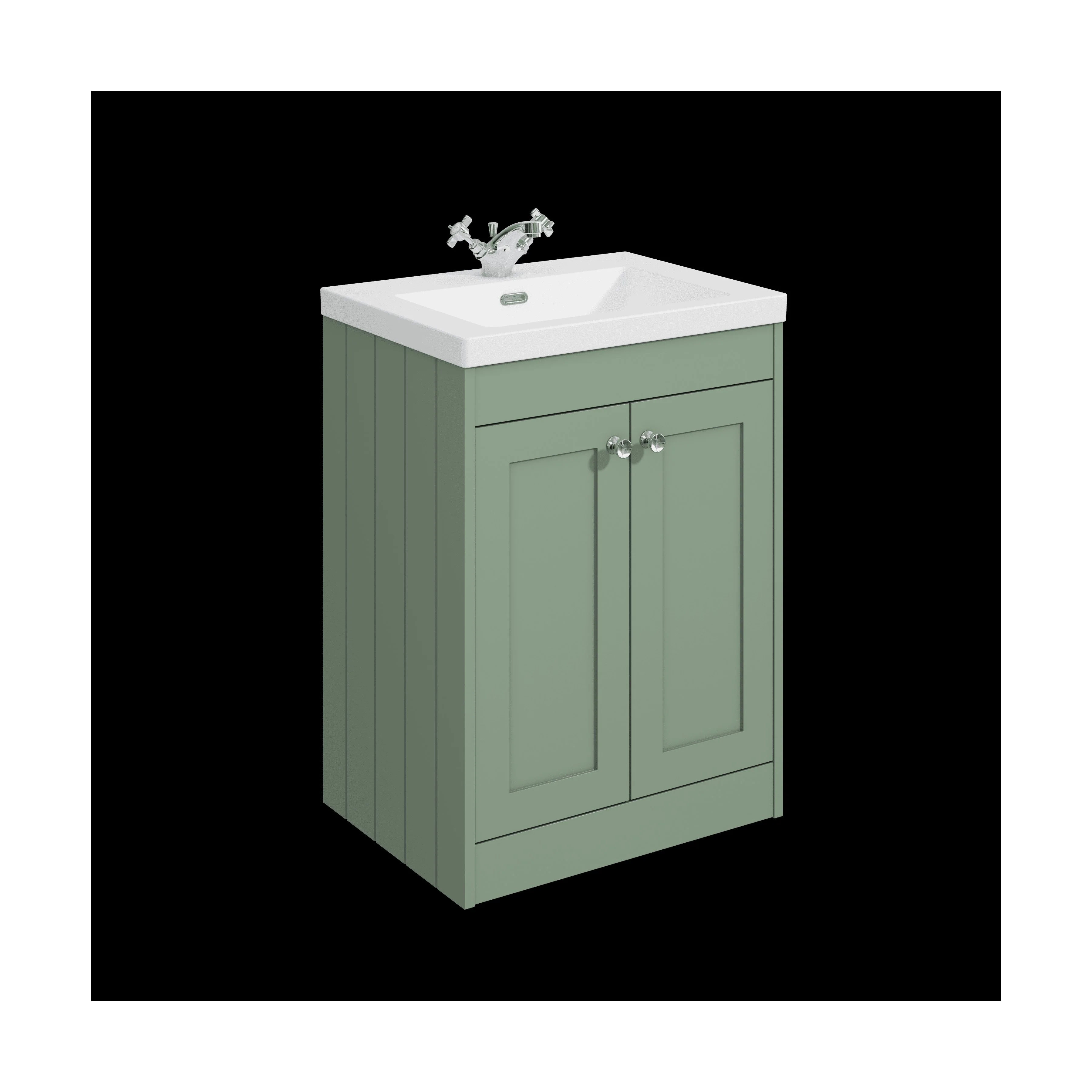 Balterley 600mm Floor Standing 2 Door Unit with Minimalist Basin 1 Tap Hole - Satin Green
