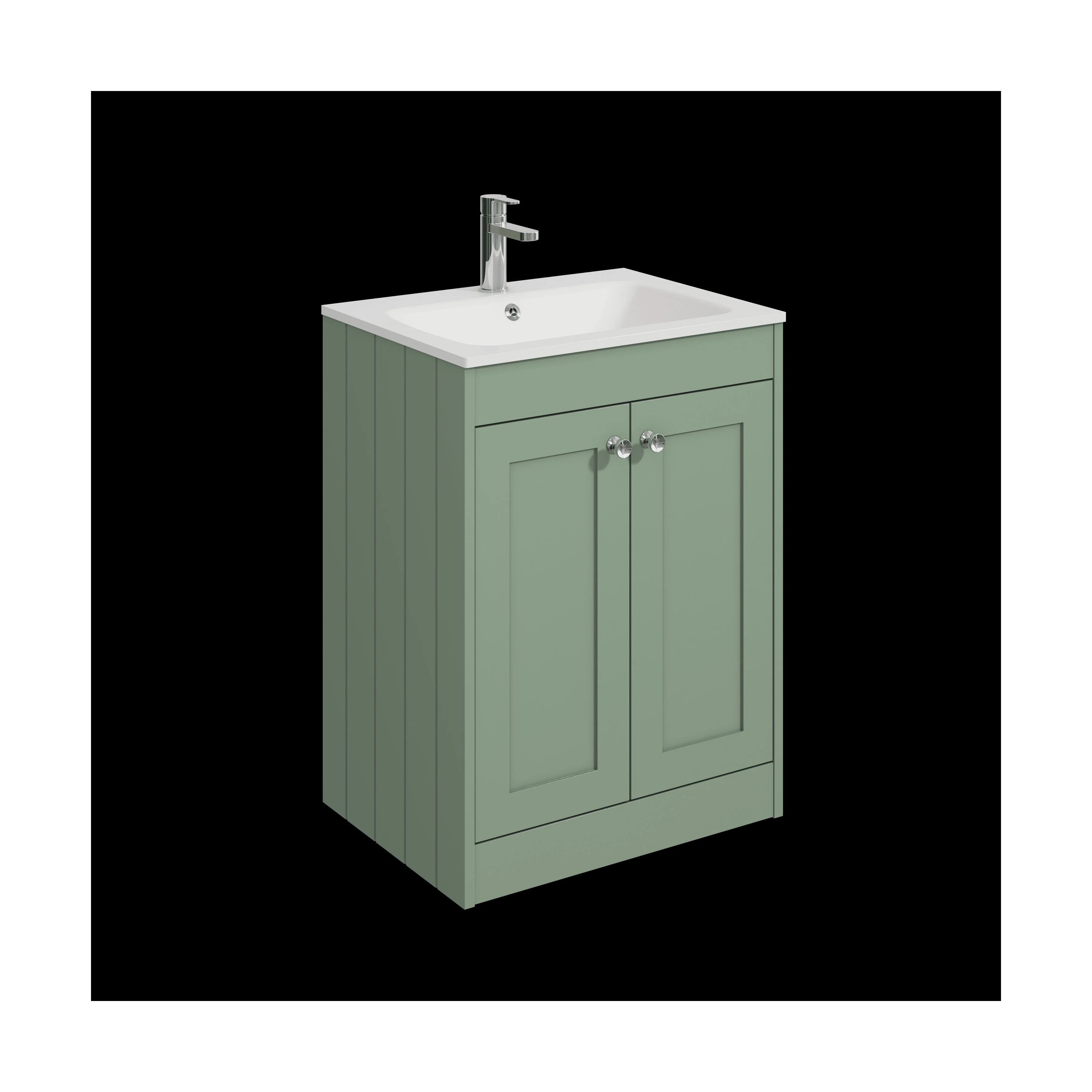 Balterley 600mm Floor Standing 2 Door Unit with Stone Basin 1 Tap Hole - Satin Green