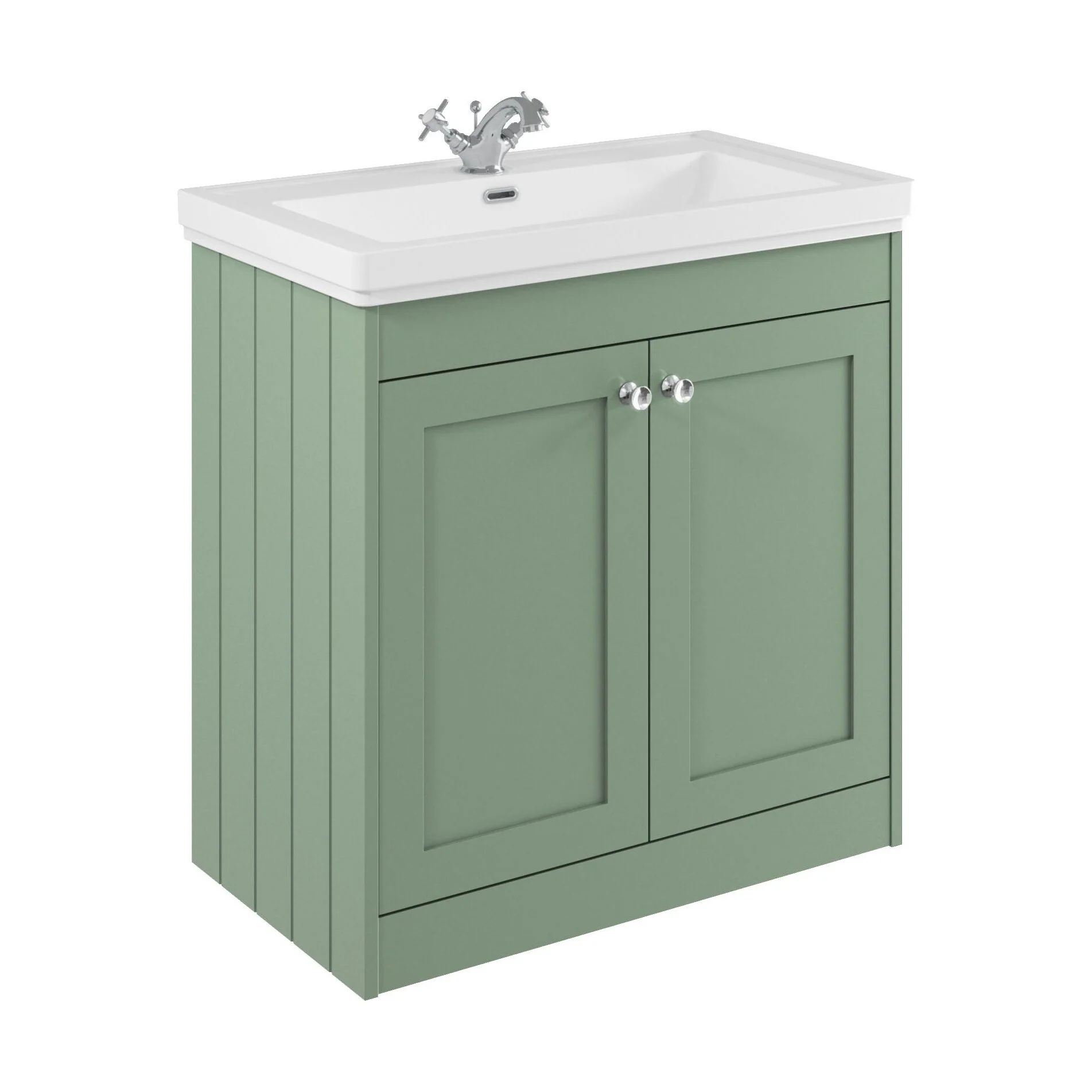 Balterley 800mm Floor Standing 2 Door Unit with Classic Basin 1 Tap Hole - Satin Green