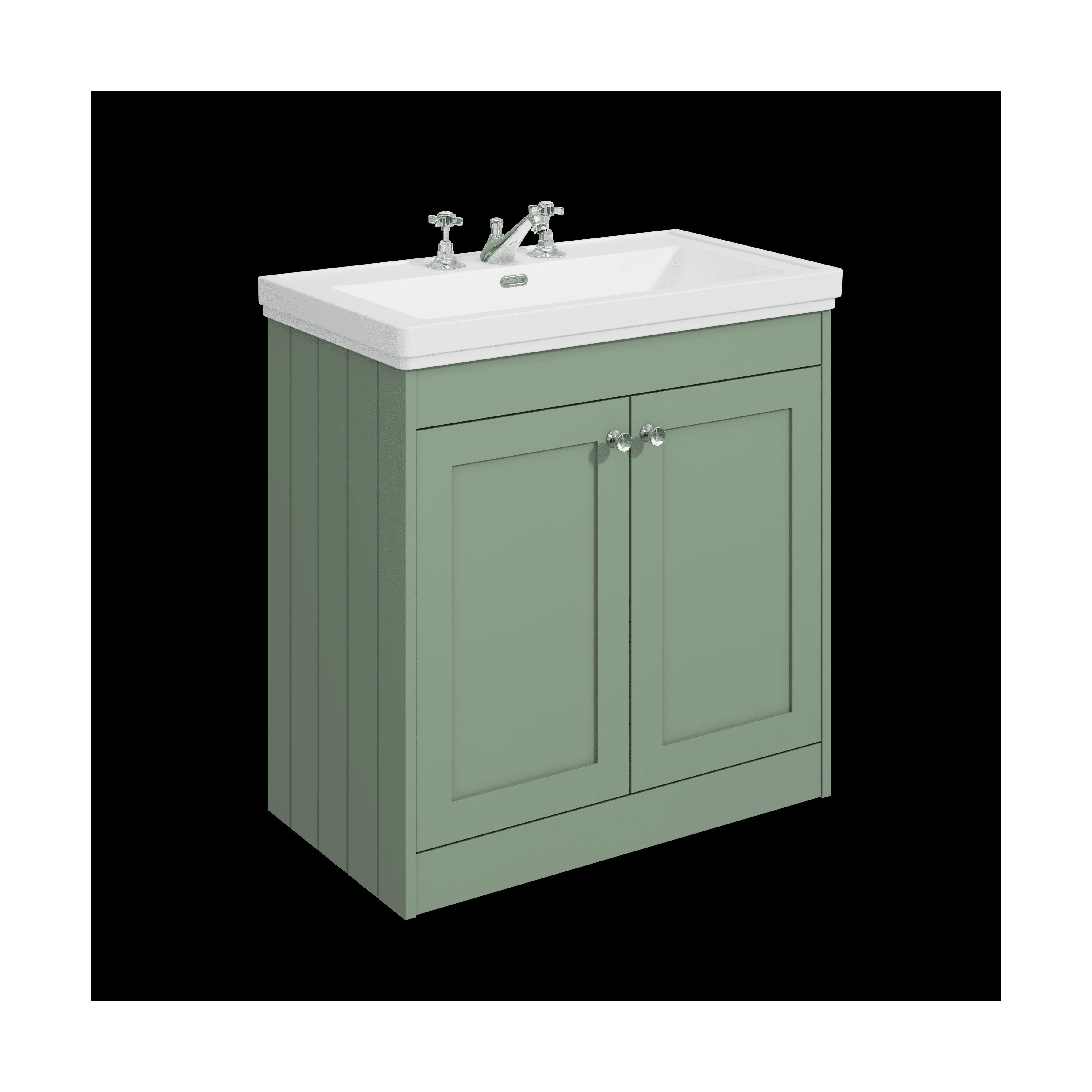 Balterley 800mm Floor Standing 2 Door Unit with Classic Basin 3 Tap Hole - Satin Green