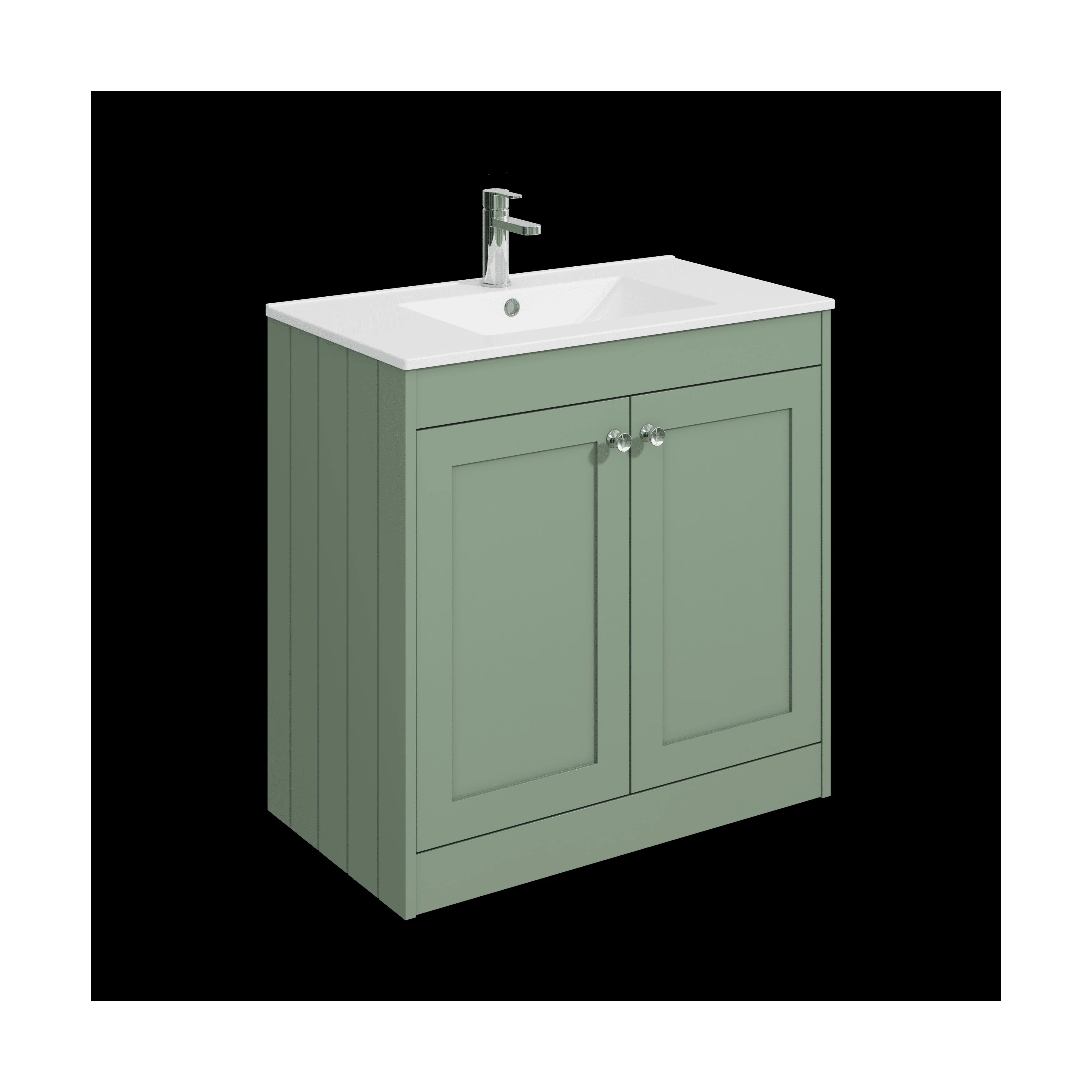 Balterley 800mm Floor Standing 2 Door Unit with Minimalist Basin 1 Tap Hole - Satin Green