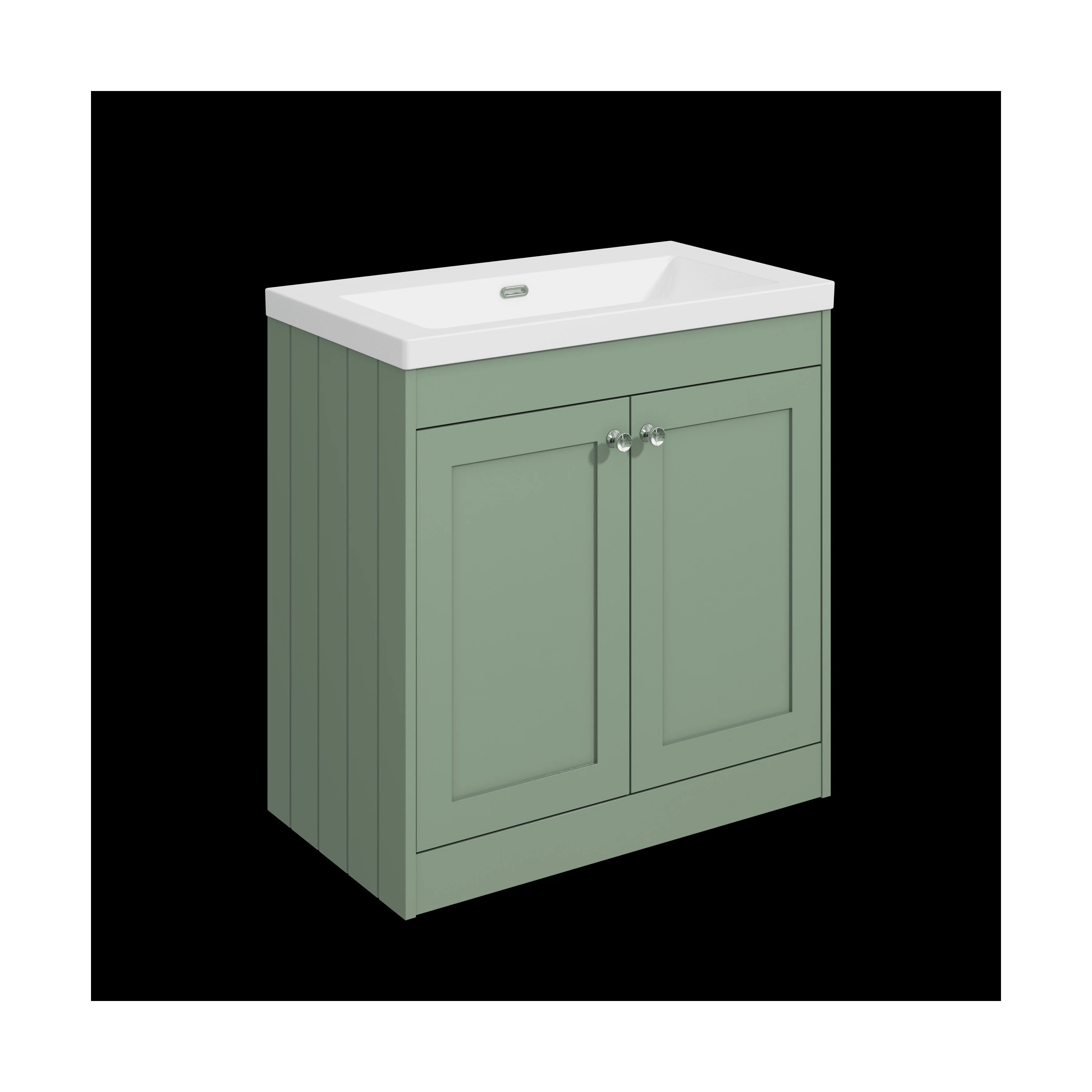 Balterley 800mm Floor Standing 2 Door Unit with Minimalist Basin No Tap Hole - Satin Green