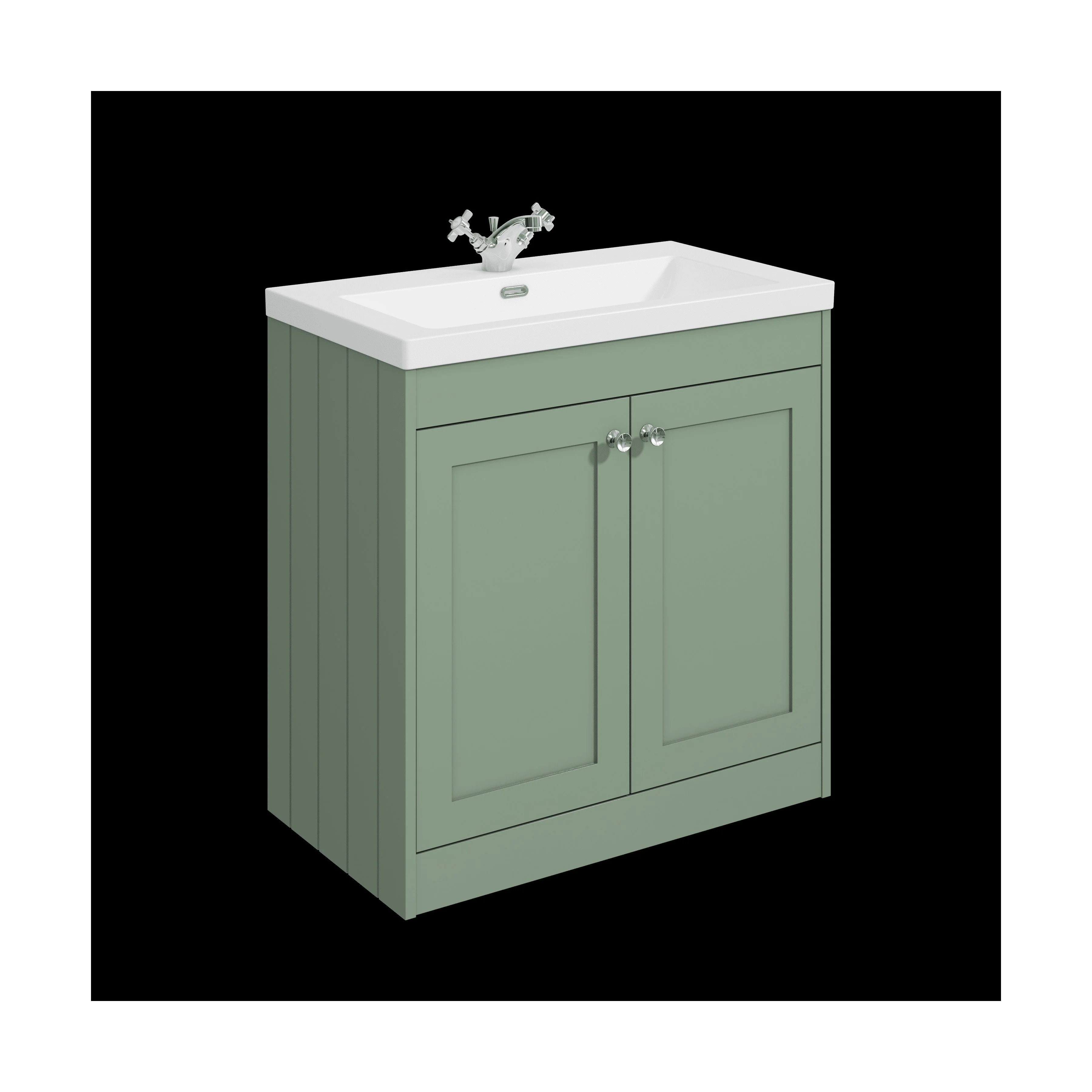 Balterley 800mm Floor Standing 2 Door Unit with Minimalist Basin 1 Tap Hole, Satin Green