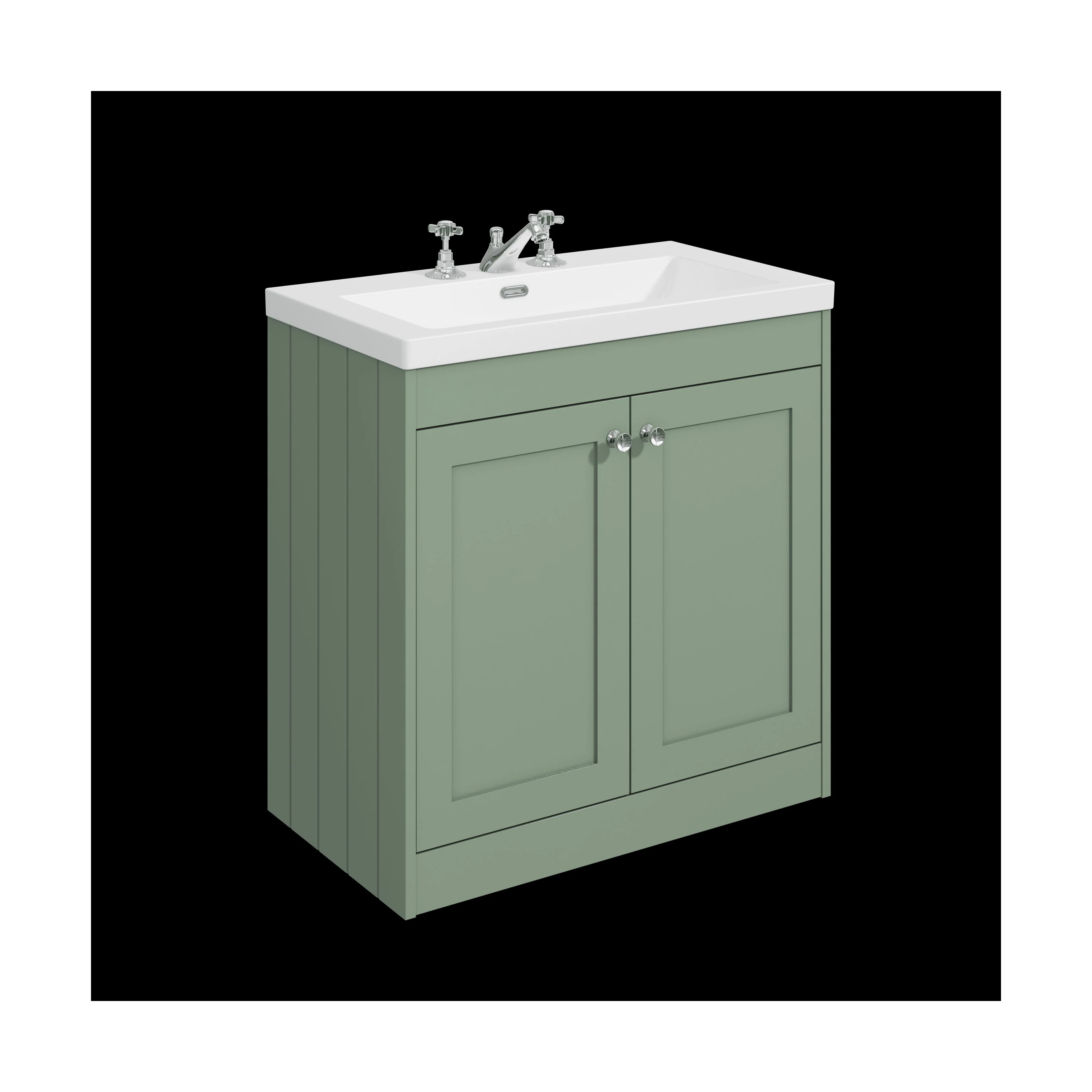 Balterley 800mm Floor Standing 2 Door Unit with Minimalist Basin 3 Tap Hole - Satin Green