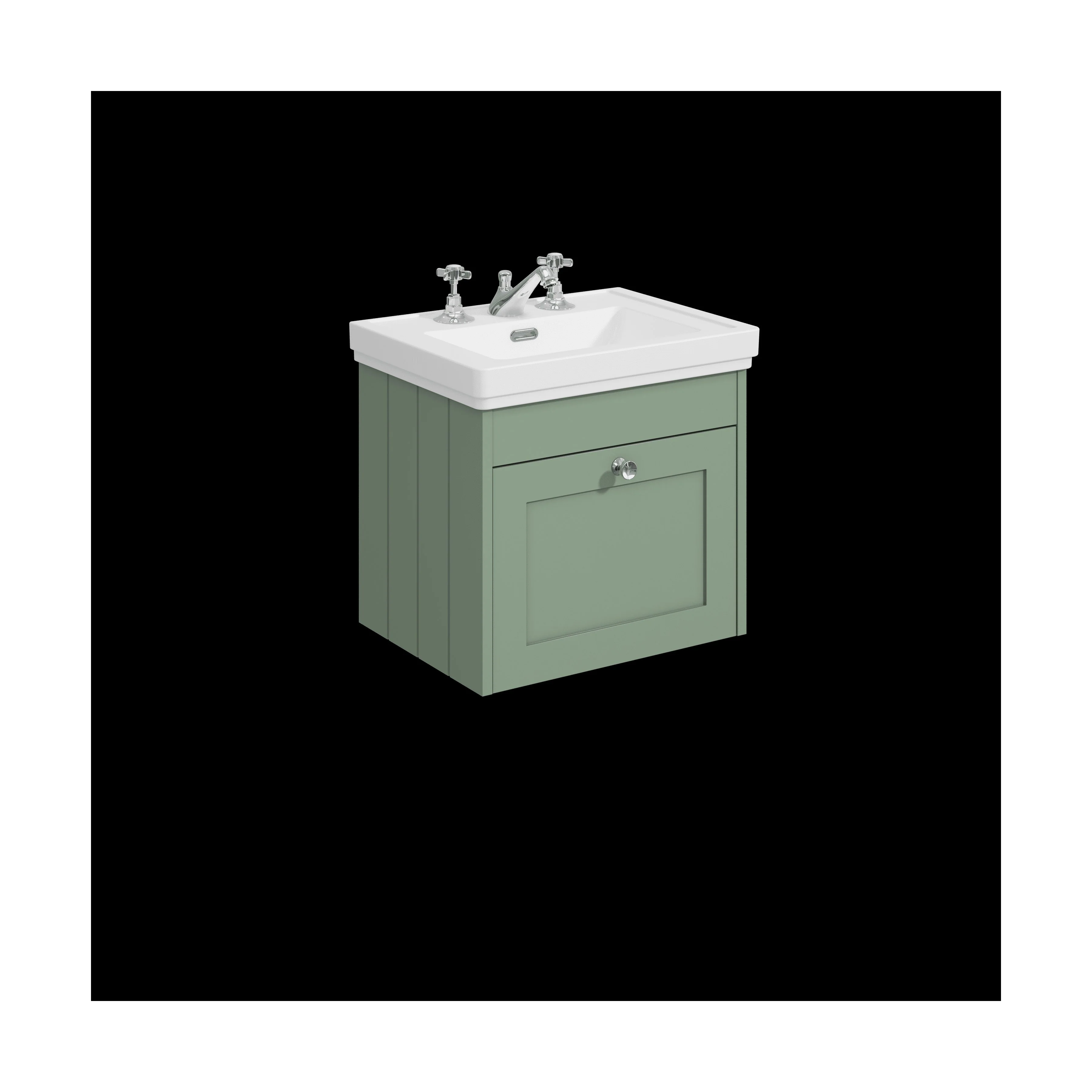 Balterley 500mm Wall Hung 1 Drawer Unit with Classic Basin 3 Tap Hole - Satin Green