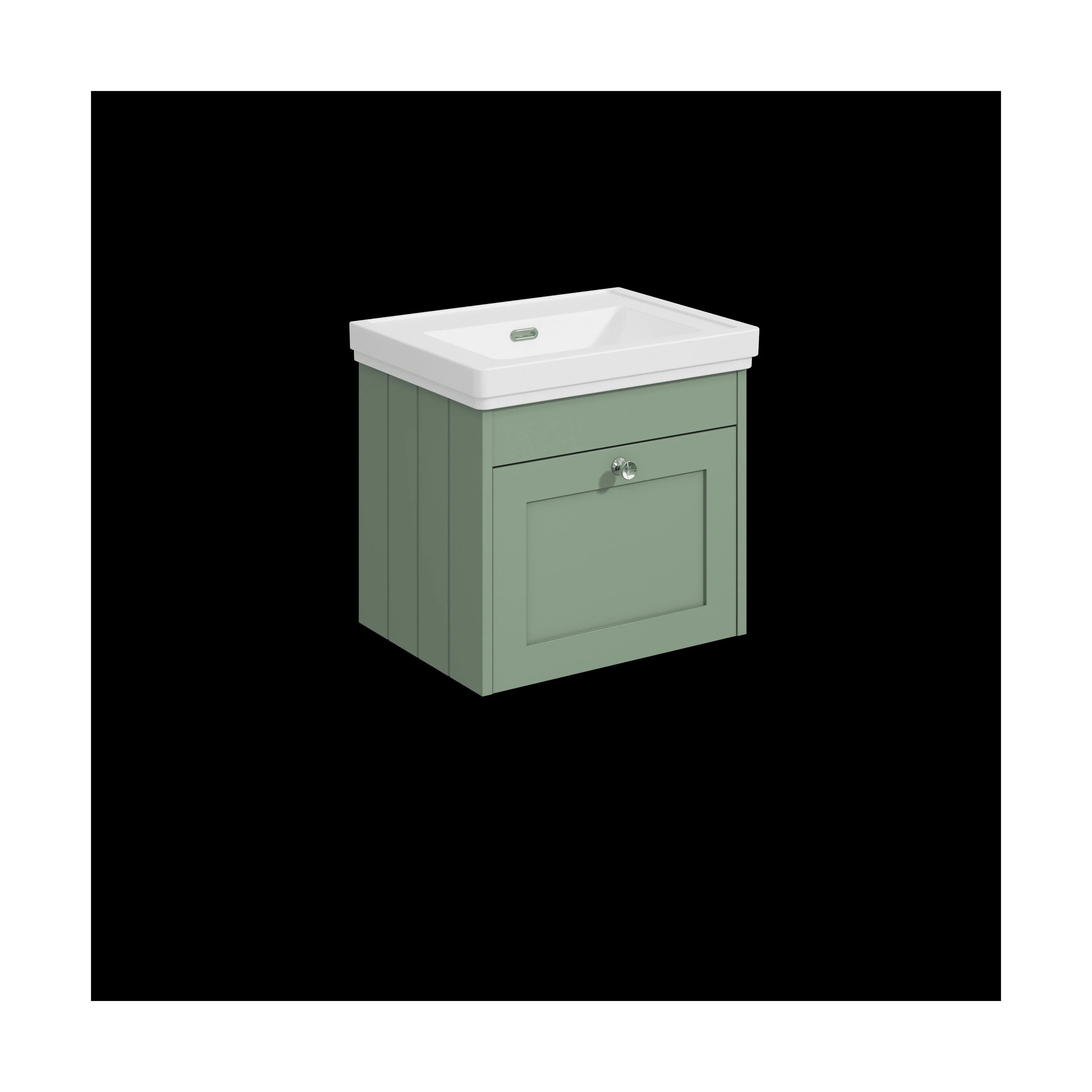 Balterley 500mm Wall Hung 1 Drawer Unit with Classic Basin No Tap Hole - Satin Green