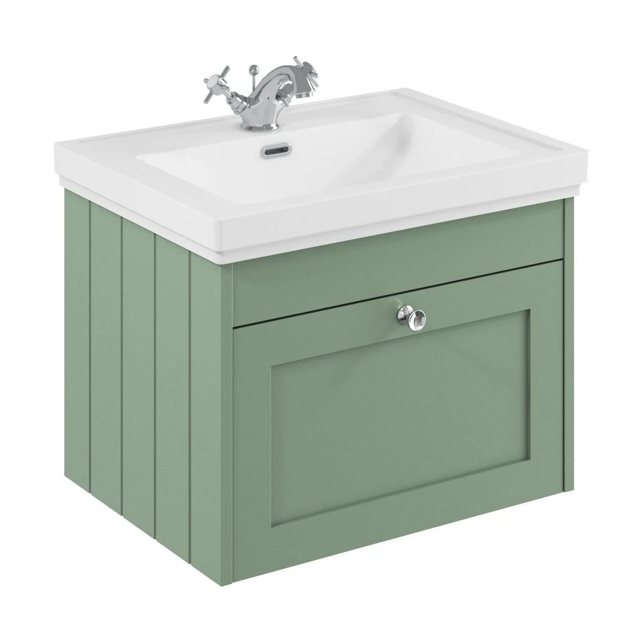 Balterley 600mm Wall Hung 1 Drawer Unit with Classic Basin 1 Tap Hole - Satin Green