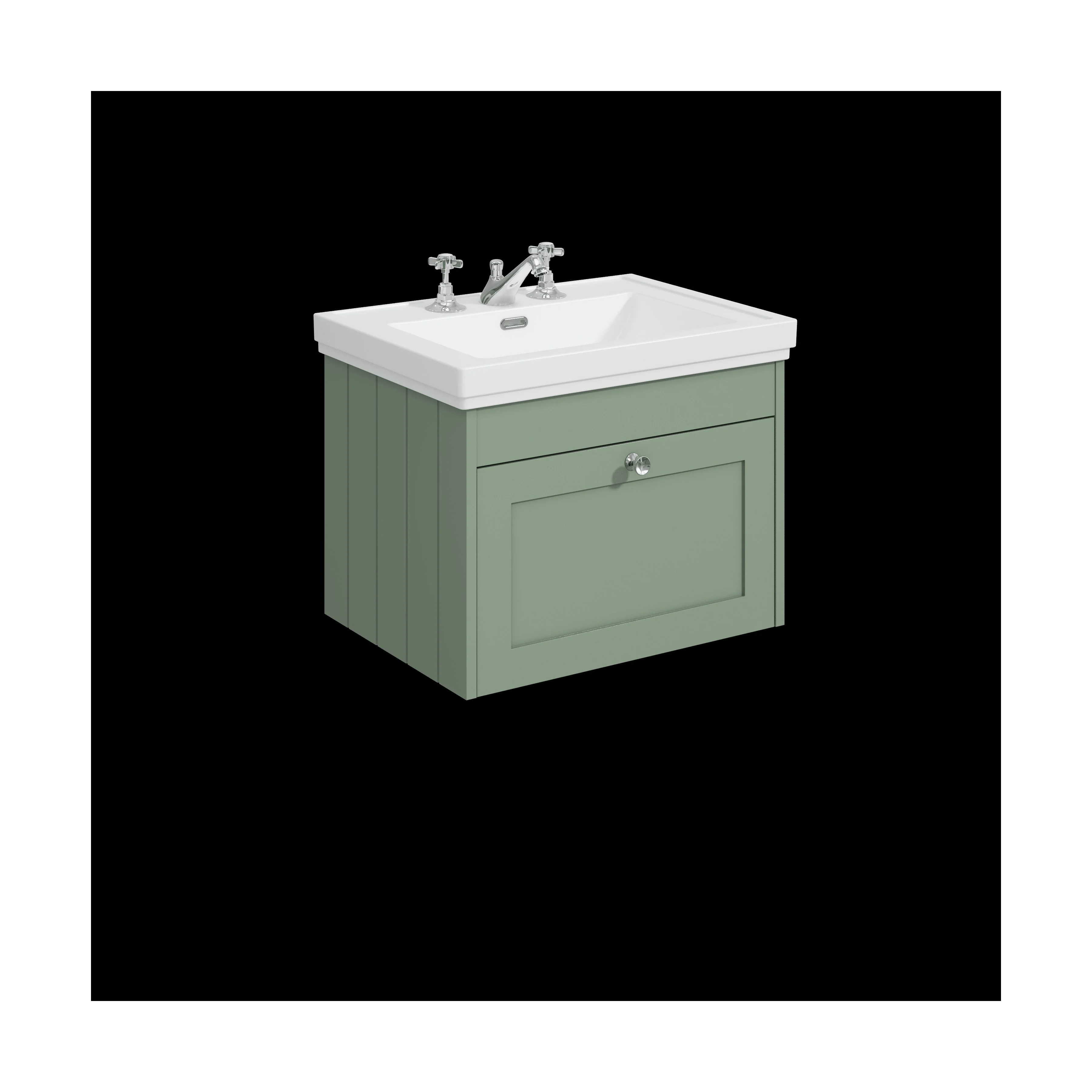 Balterley 600mm Wall Hung 1 Drawer Unit with Classic Basin 3 Tap Hole - Satin Green