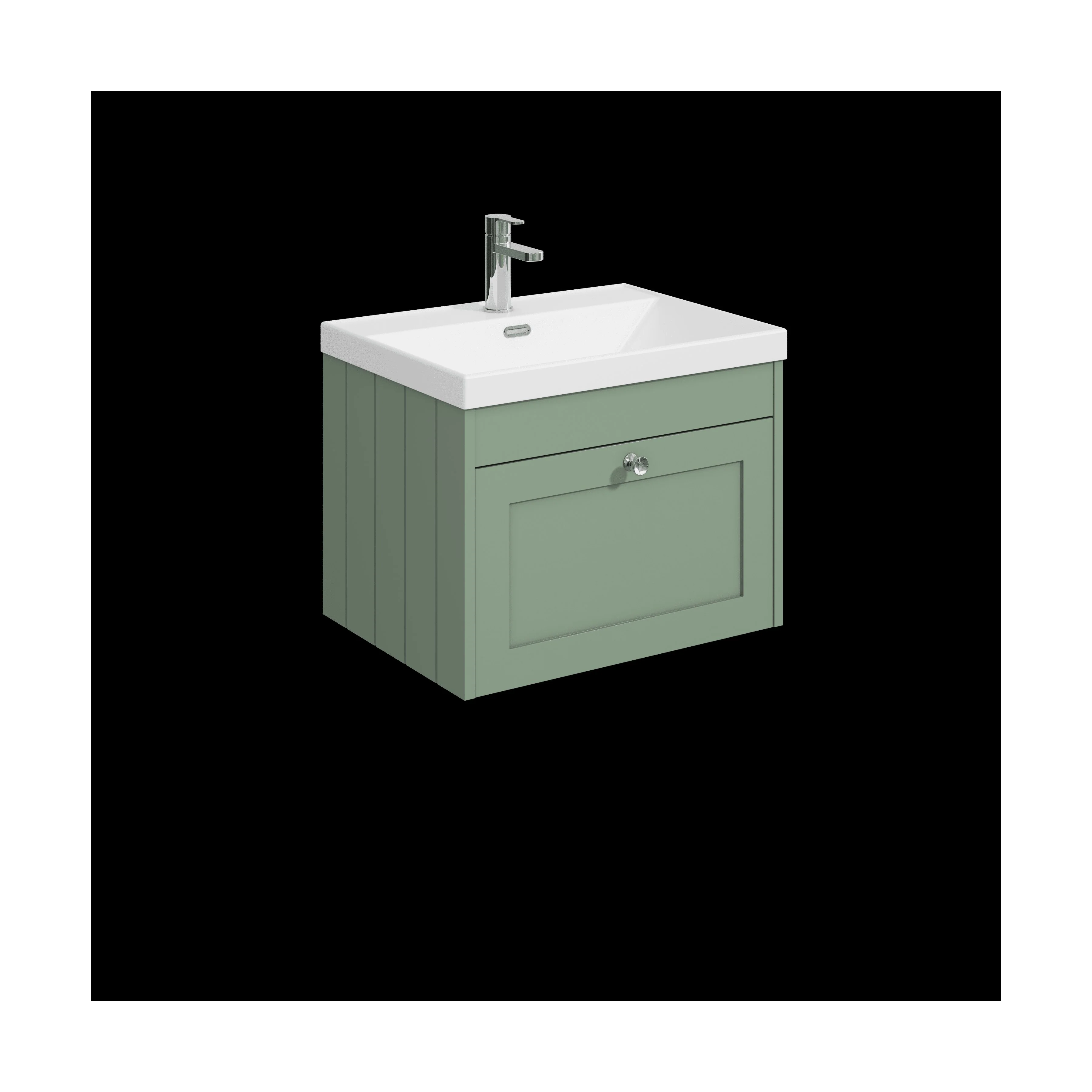 Balterley 600mm Wall Hung 1 Drawer Unit with Thin Edge Basin 1 Tap Hole - Satin Green