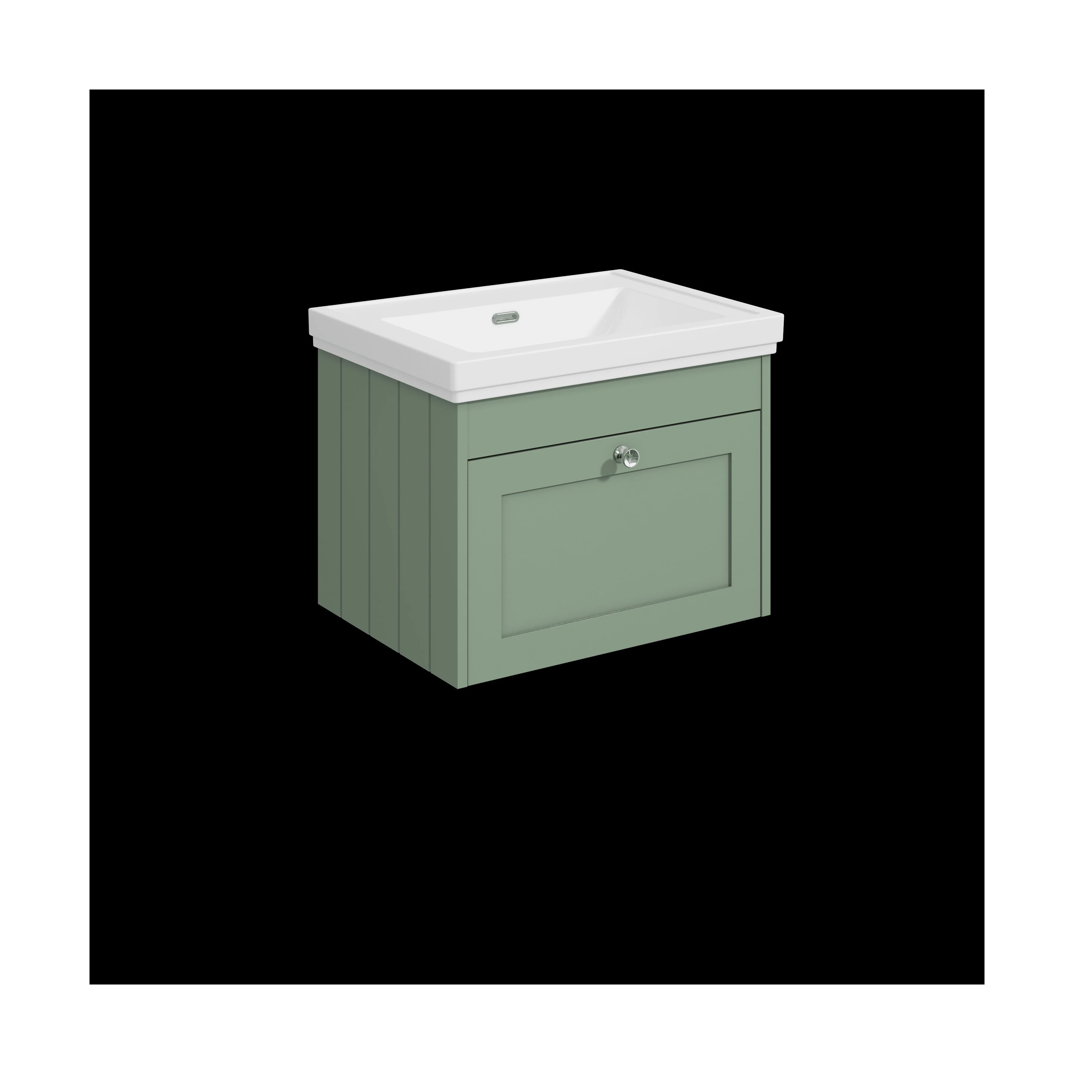Balterley 600mm Wall Hung 1 Drawer Unit with Classic Basin No Tap Hole - Satin Green