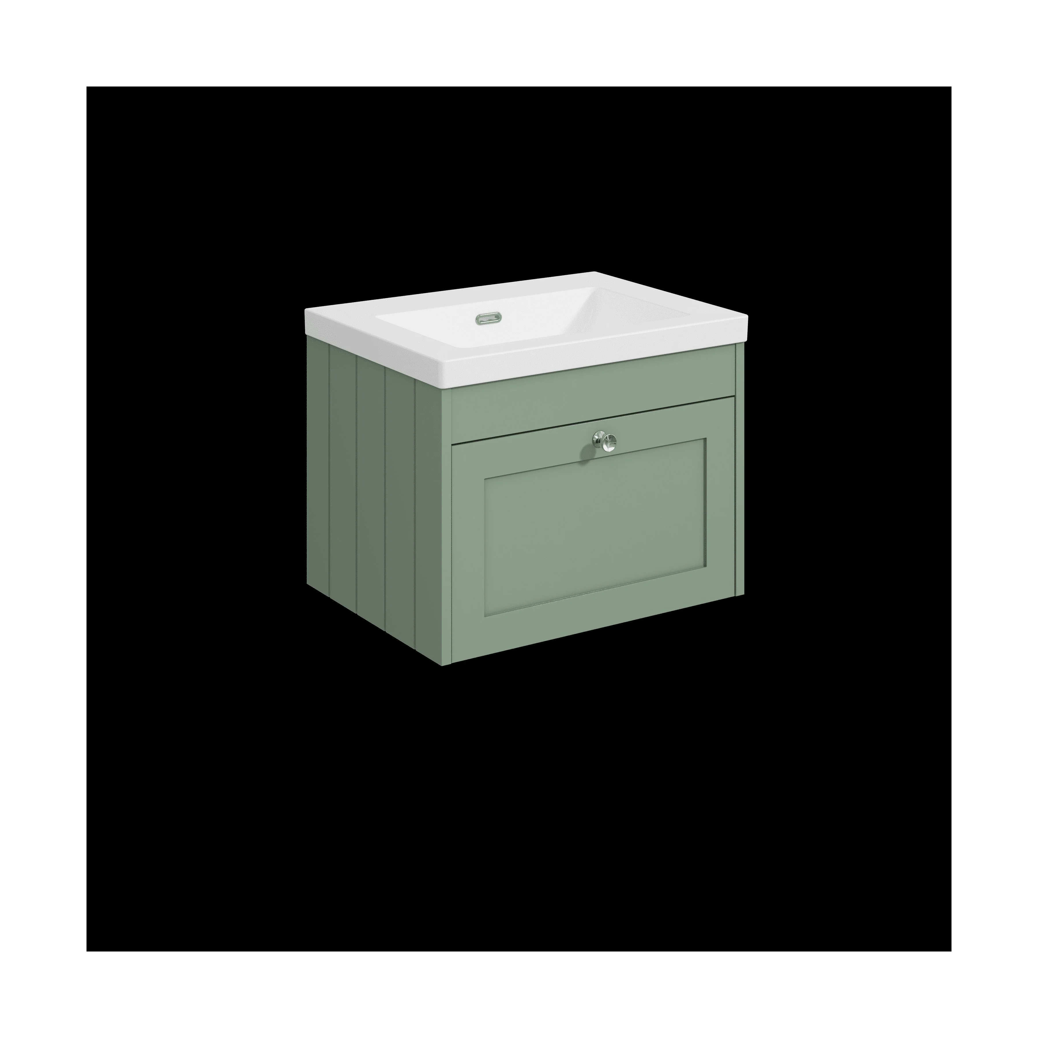 Balterley 600mm Wall Hung 1 Drawer Unit with Minimalist Basin No Tap Hole - Satin Green