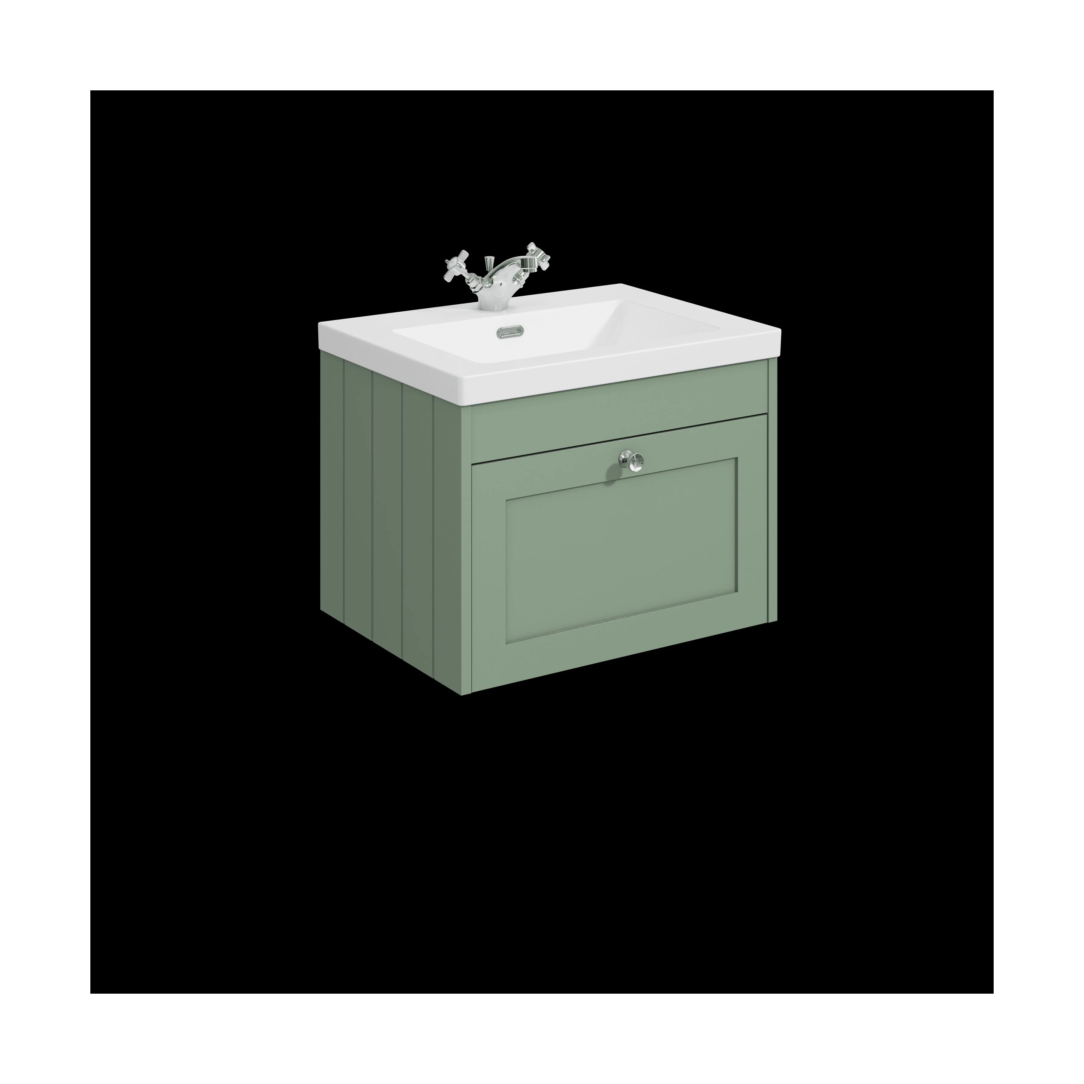 Balterley 600mm Wall Hung 1 Drawer Unit & Minimalist Basin 1 Tap Hole - Satin Green