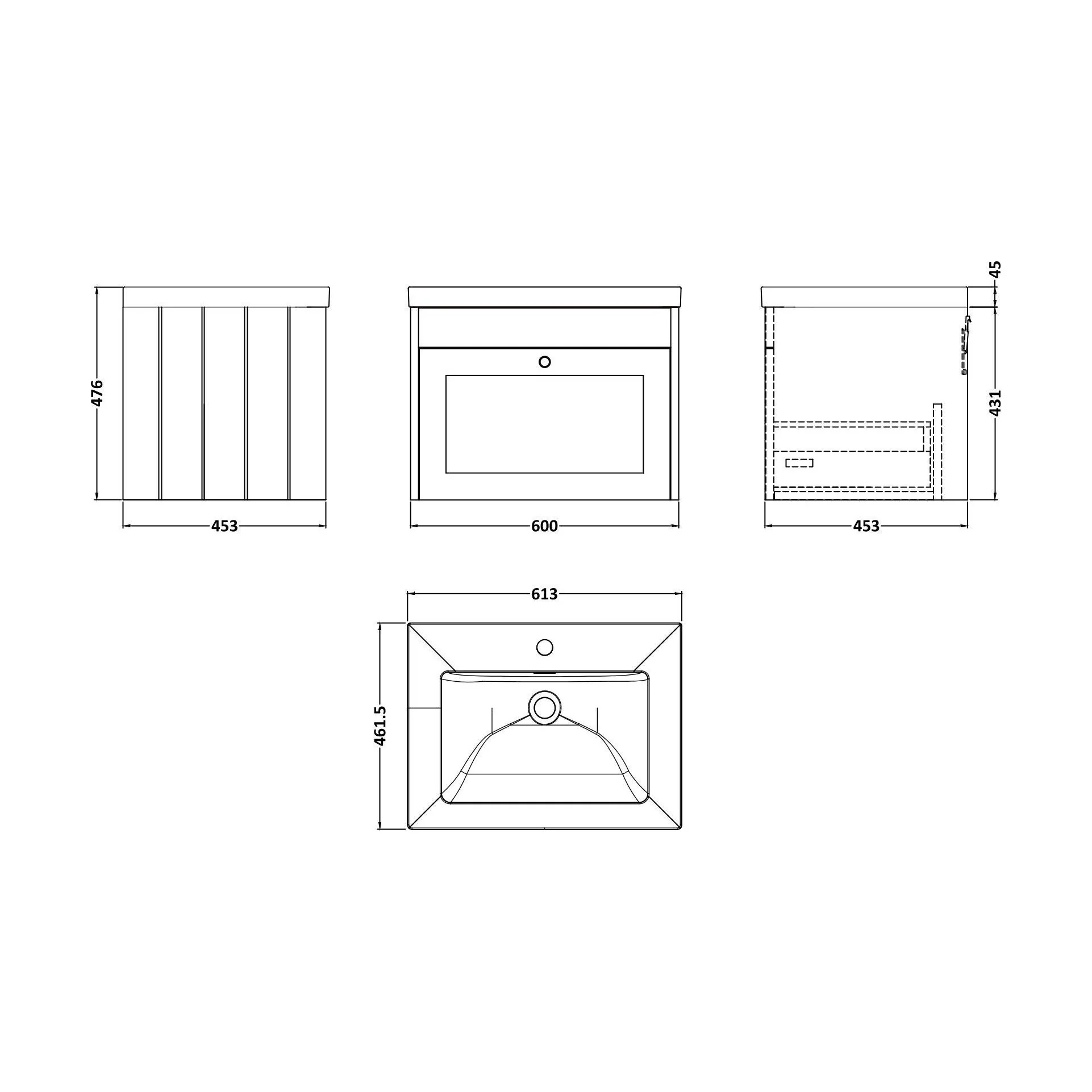 Balterley 600mm Wall Hung 1 Drawer Unit & Minimalist Basin 1 Tap Hole - Satin Green - Image 2