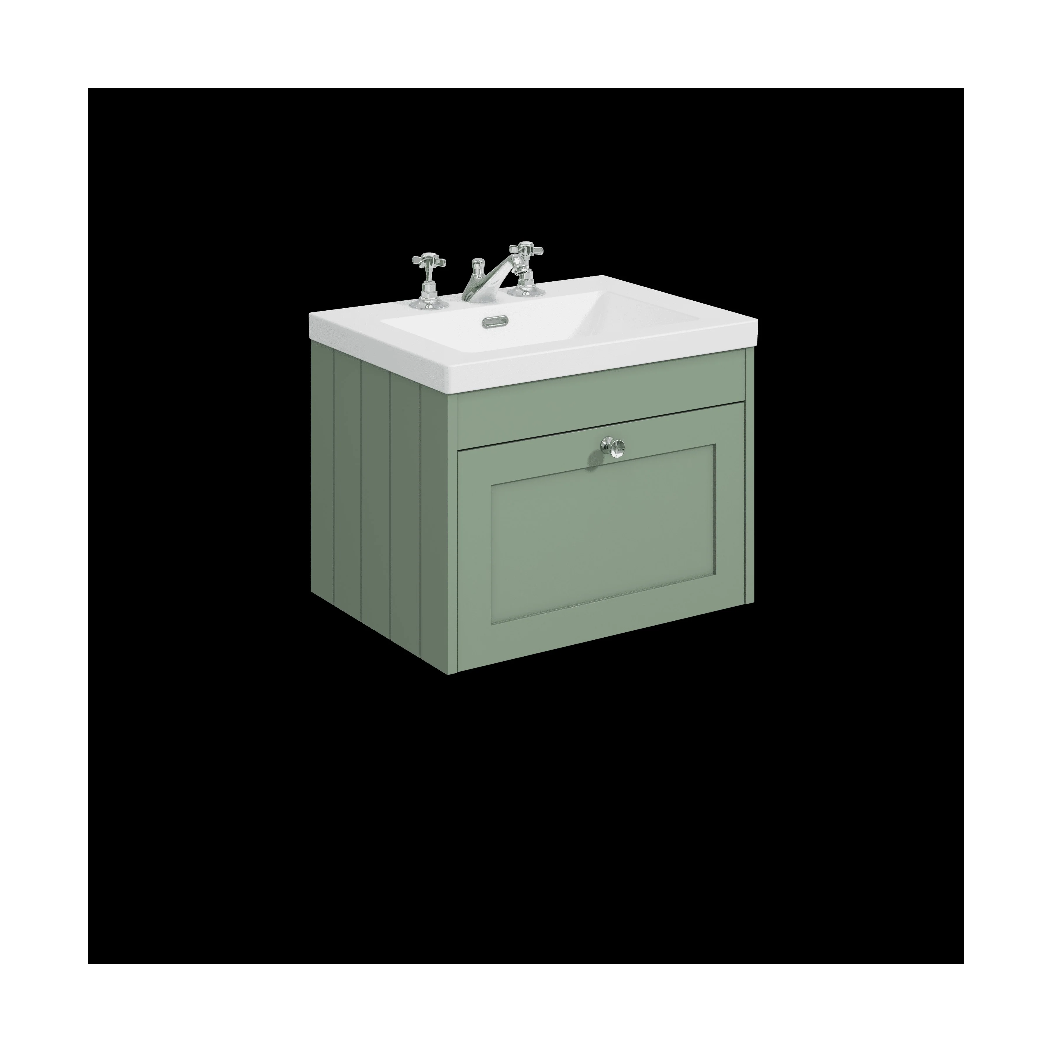 Balterley 600mm Wall Hung 1 Drawer Unit with Minimalist Basin 3 Tap Hole - Satin Green
