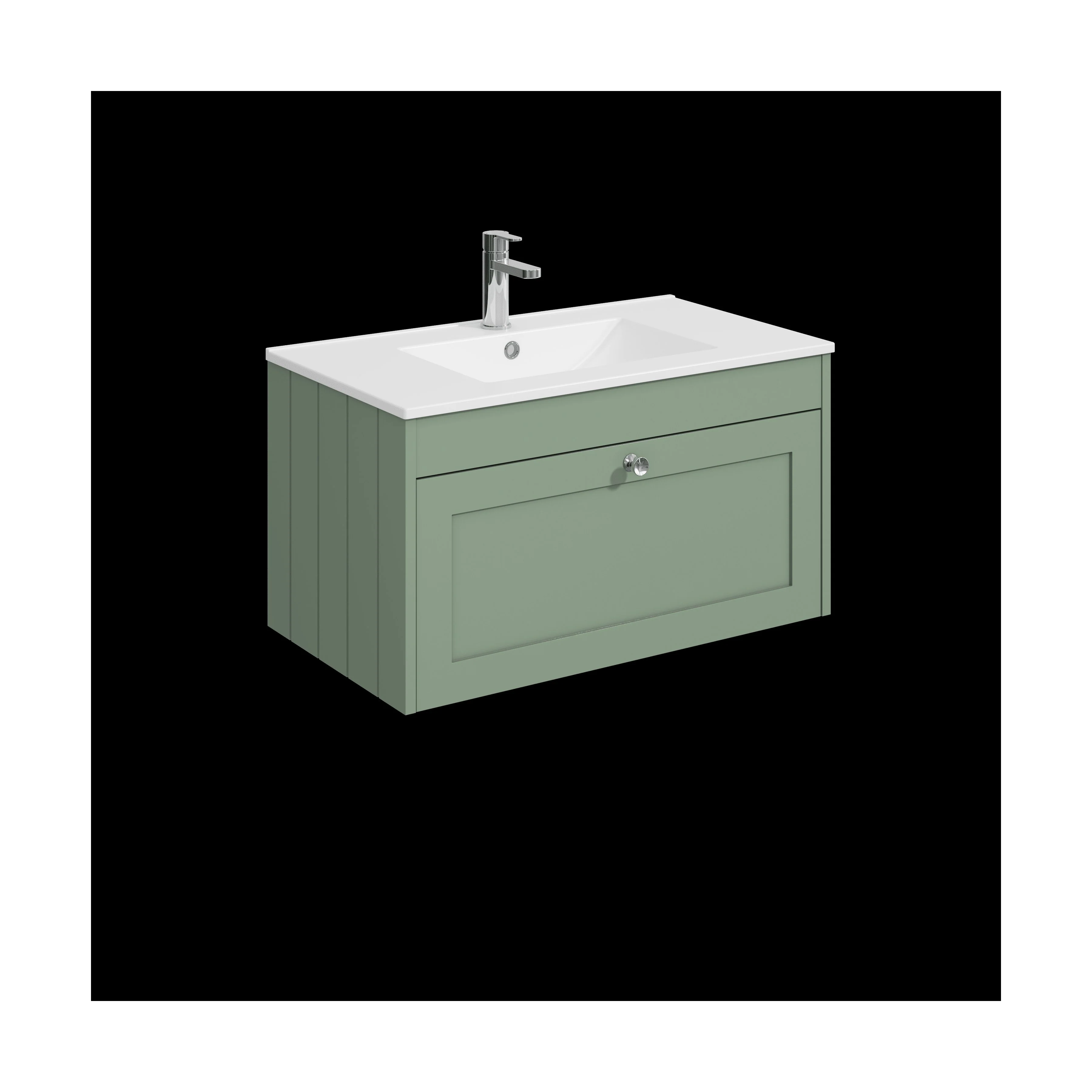 Balterley 800mm Wall Hung 1 Drawer Unit with Minimalist Basin 1 Tap Hole - Satin Green