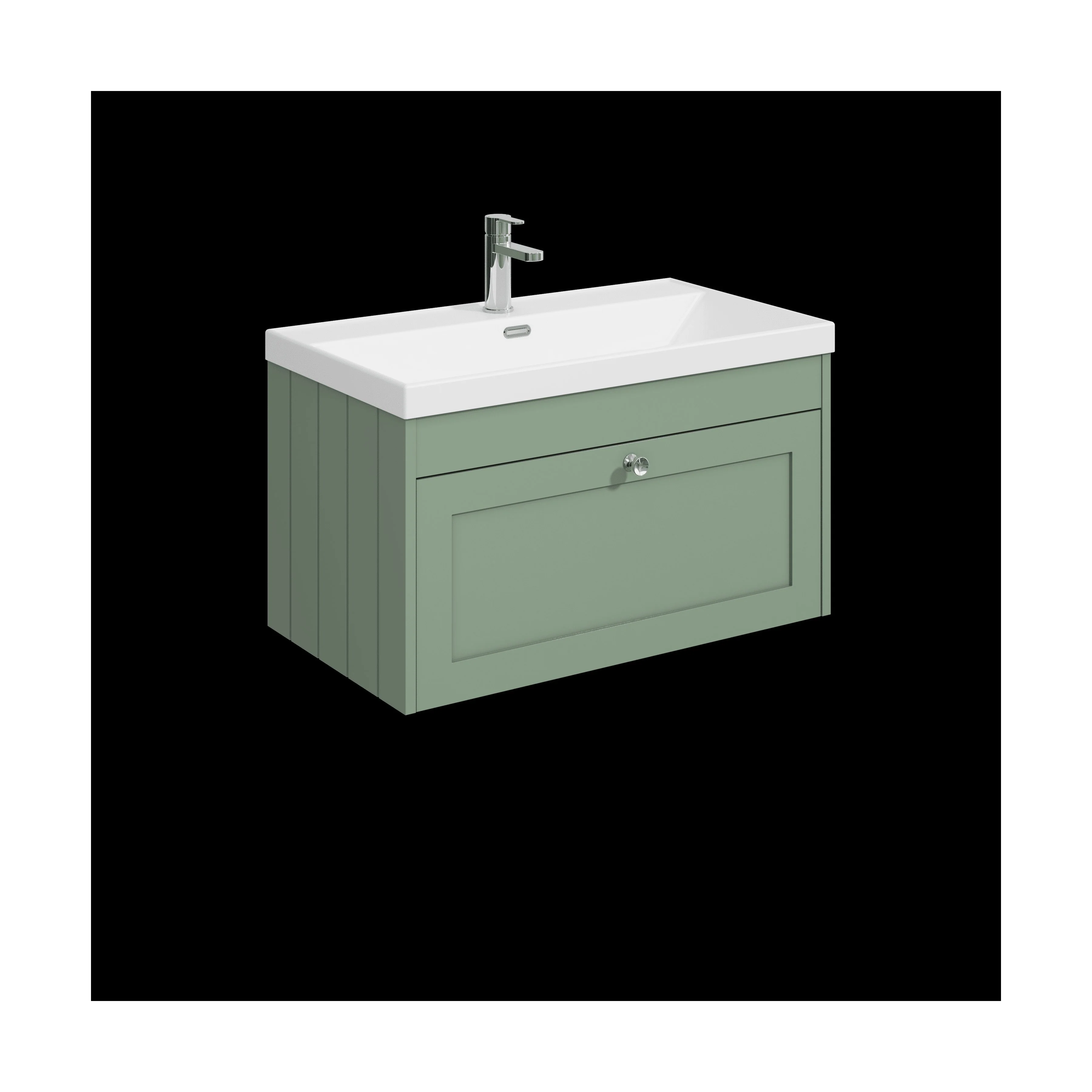 Balterley 800mm Wall Hung 1 Drawer Unit with Thin Edge Basin 1 Tap Hole - Satin Green
