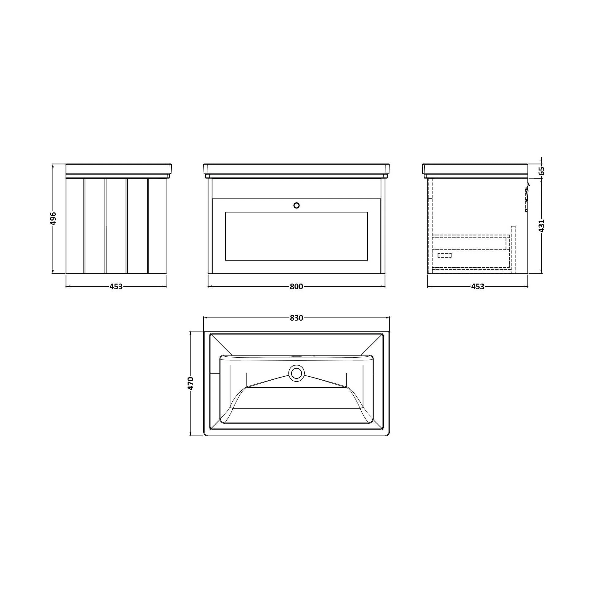 Balterley 800mm Wall Hung 1 Drawer Unit with Classic Basin No Tap Hole - Satin Green - Image 2
