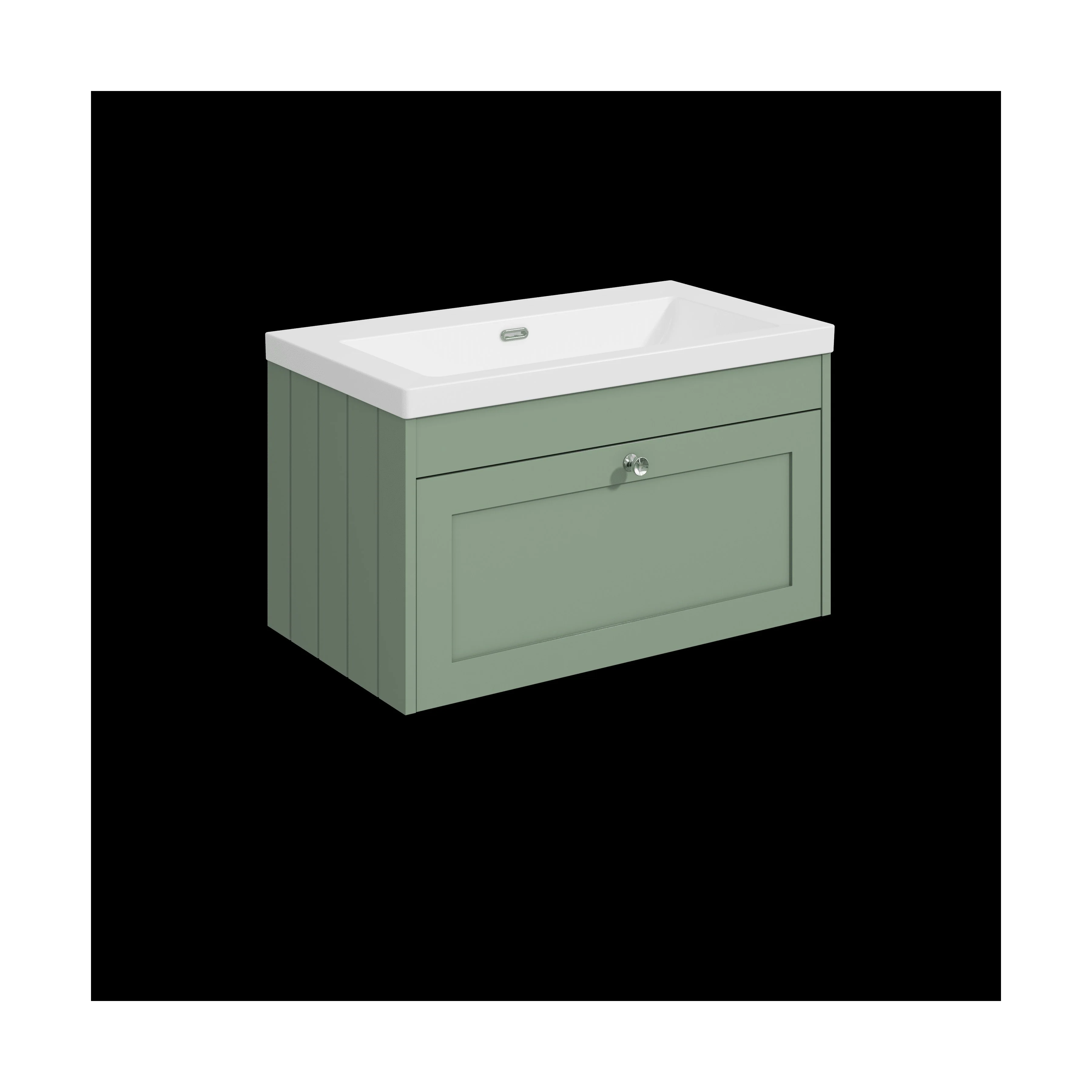 Balterley 800mm Wall Hung 1 Drawer Unit with Minimalist Basin No Tap Hole - Satin Green