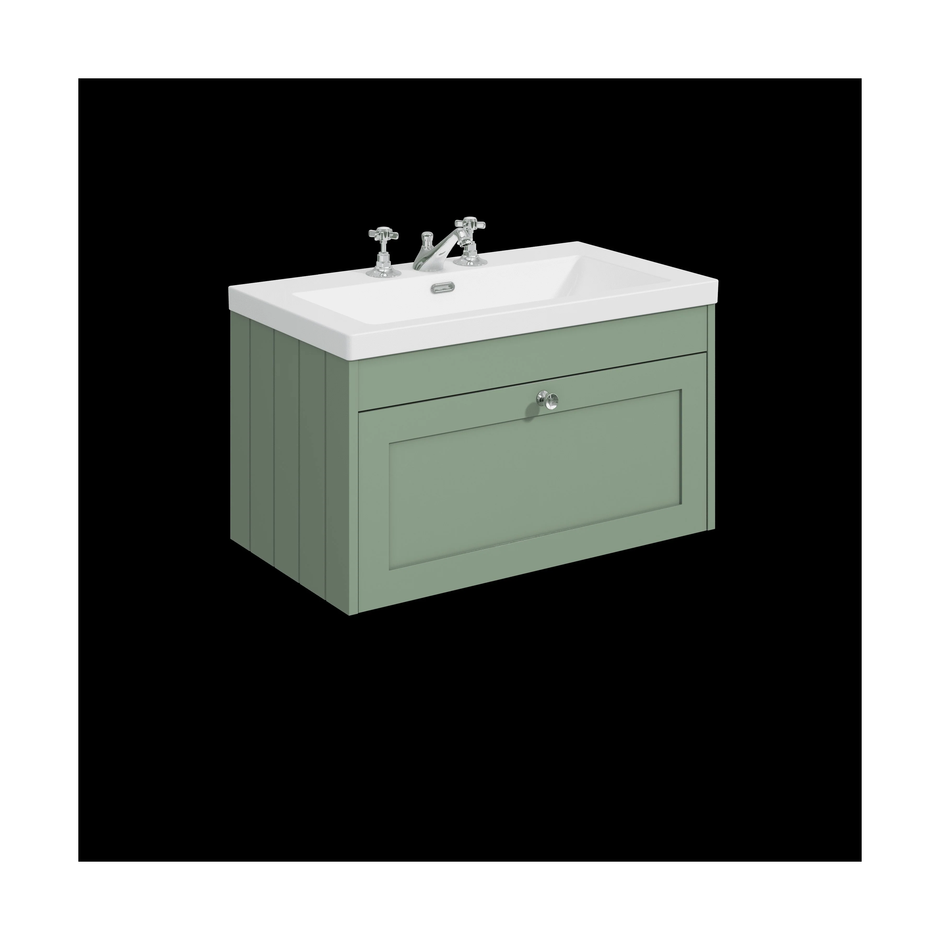 Balterley 800mm Wall Hung 1 Drawer Unit with Minimalist Basin 3 Tap Hole - Satin Green