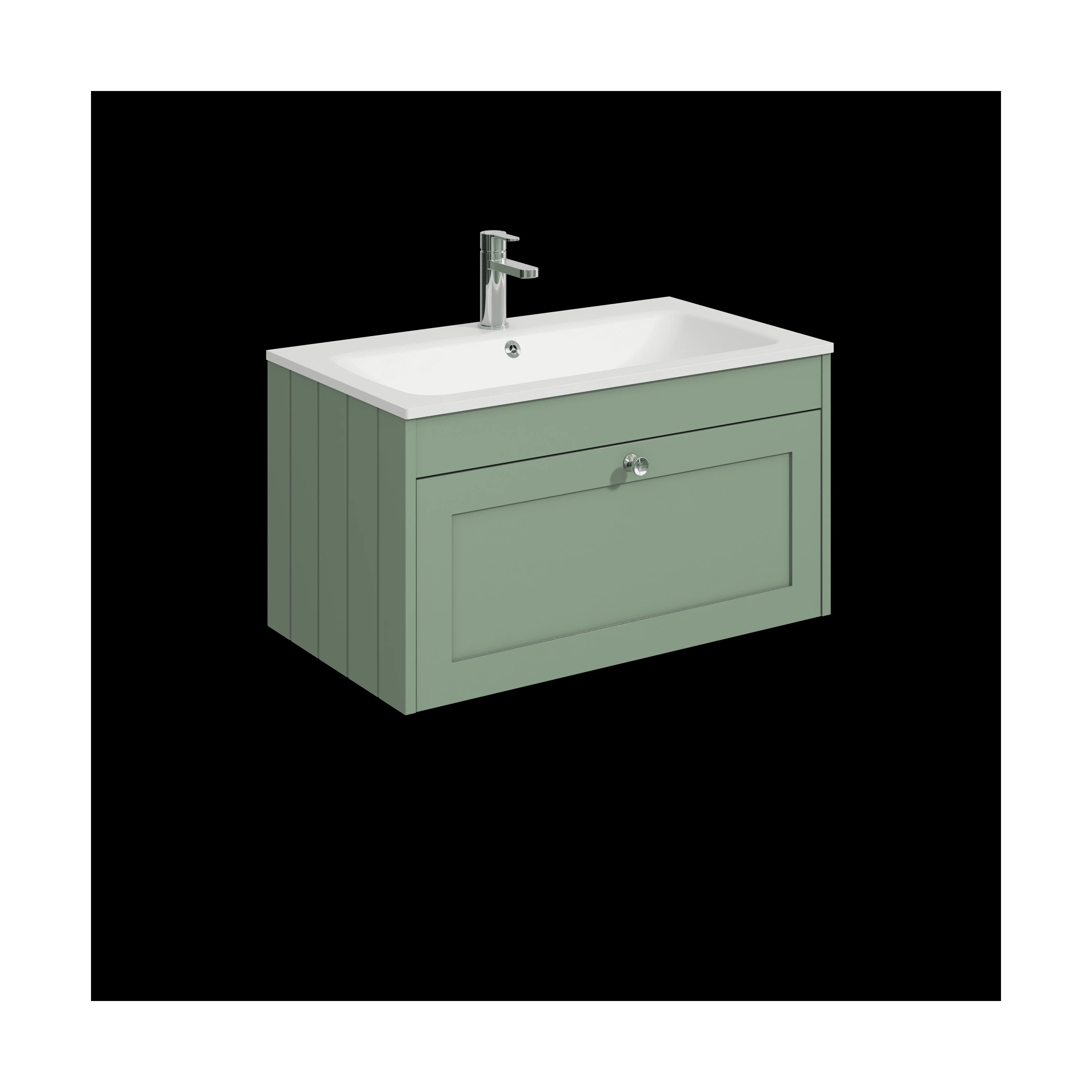 Balterley 800mm Wall Hung 1 Drawer Unit with Stone Basin 1 Tap Hole - Satin Green