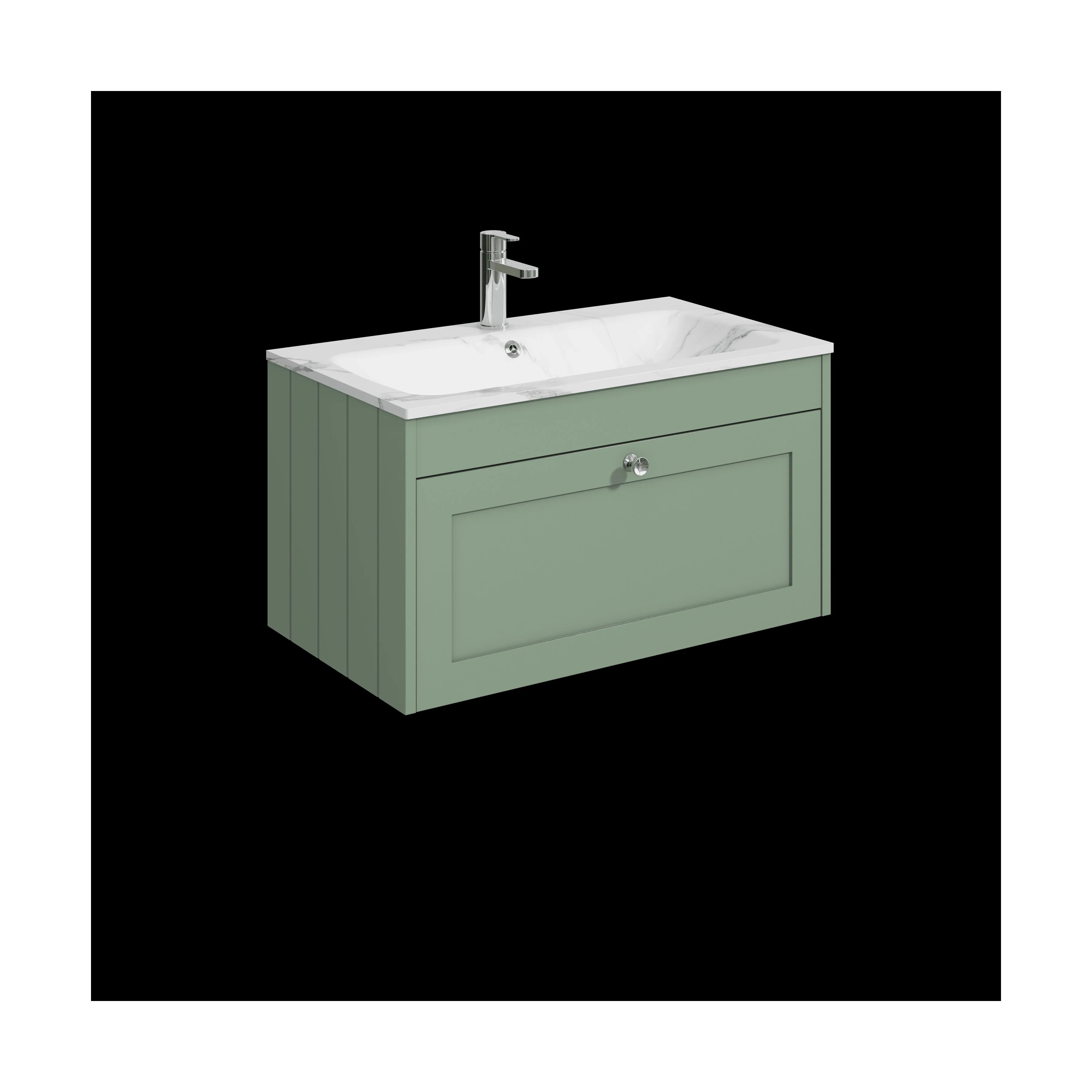 Balterley 800mm Wall Hung 1 Drawer Unit with Stone Basin 1 Tap Hole, Satin Green