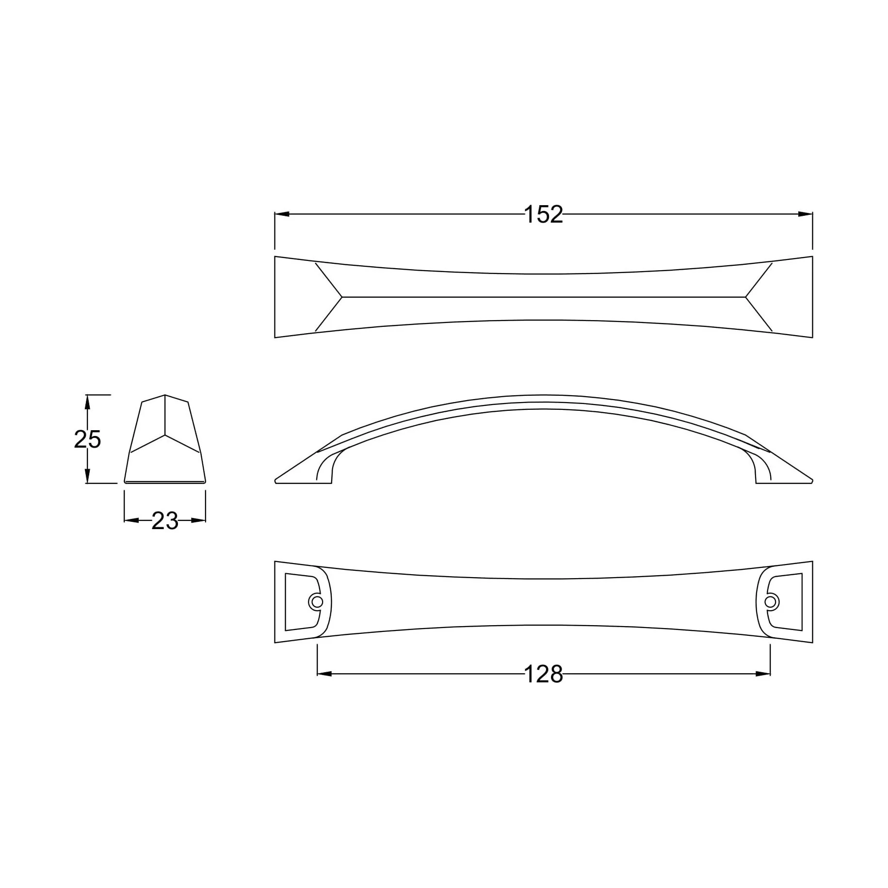 D Shape Bow Handle, 152mm (128mm Centres) - Satin Nickel - Image 2