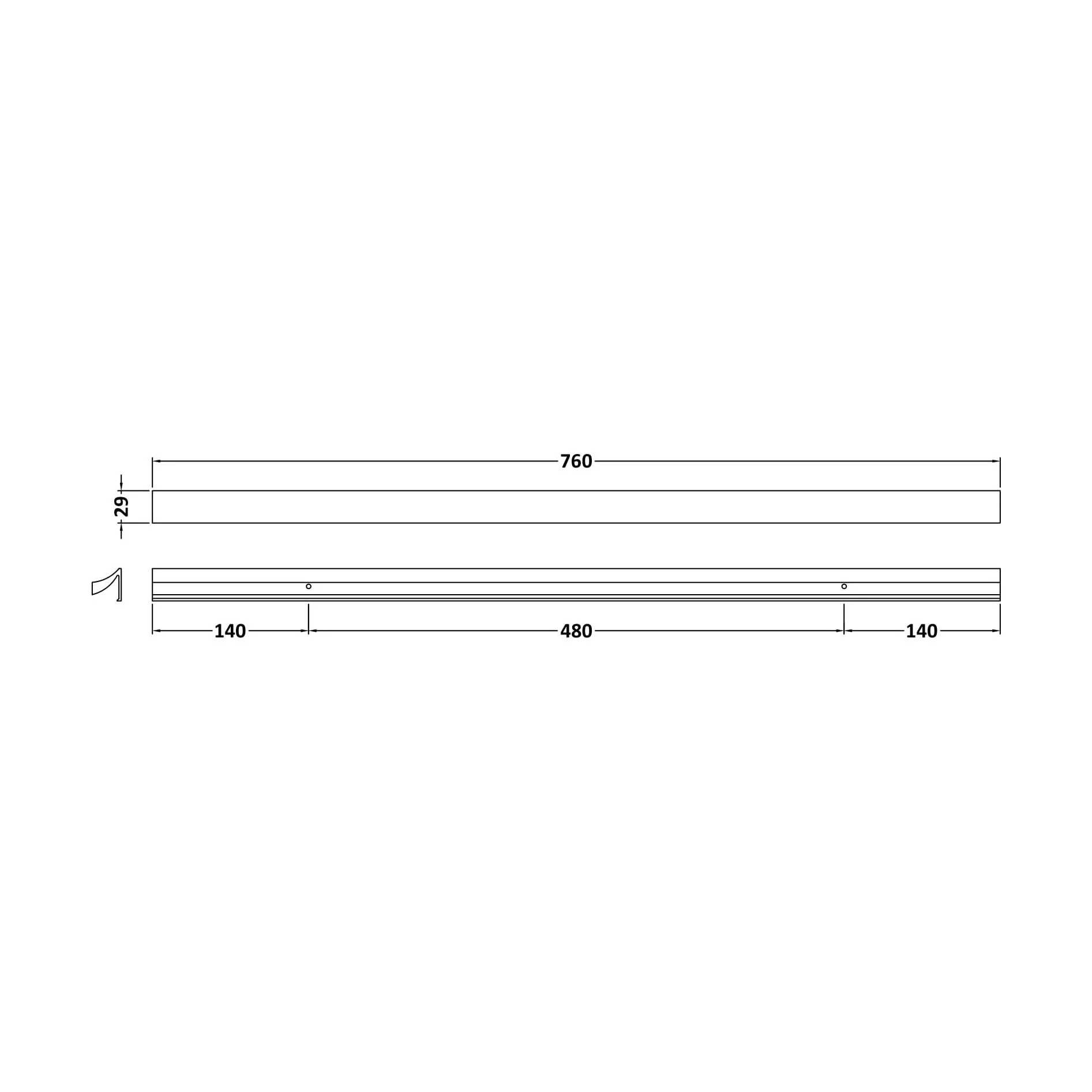 7 Shape Handle, 760mm (480mm Centres) - Chrome - Image 2