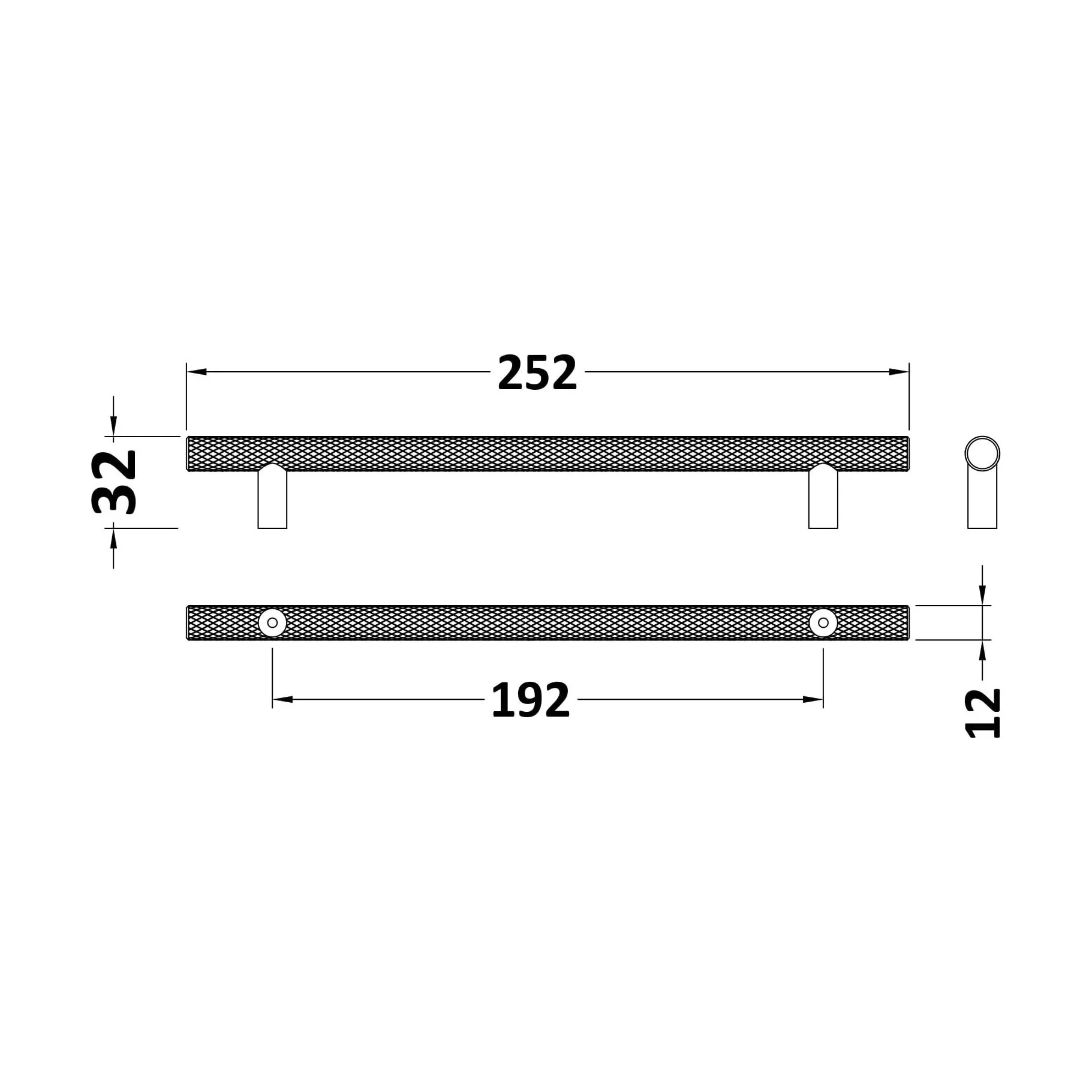 Furniture Handle Textured Knurled Bar Handle, 252mm (192mm Centres) - Satin Chrome