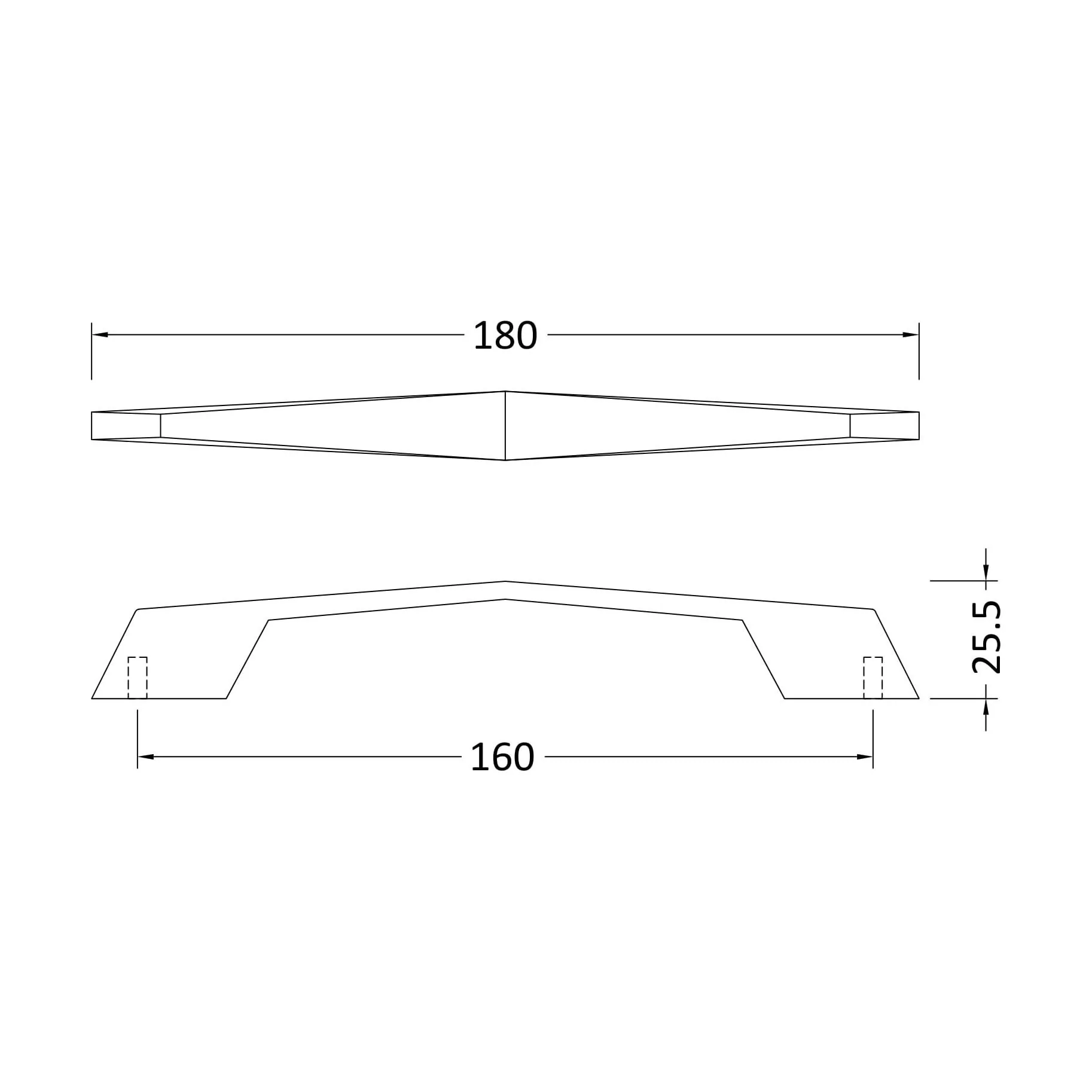 Furniture Handle Angular D Shape Handle, 180mm (160mm Centres) - Chrome - Image 2