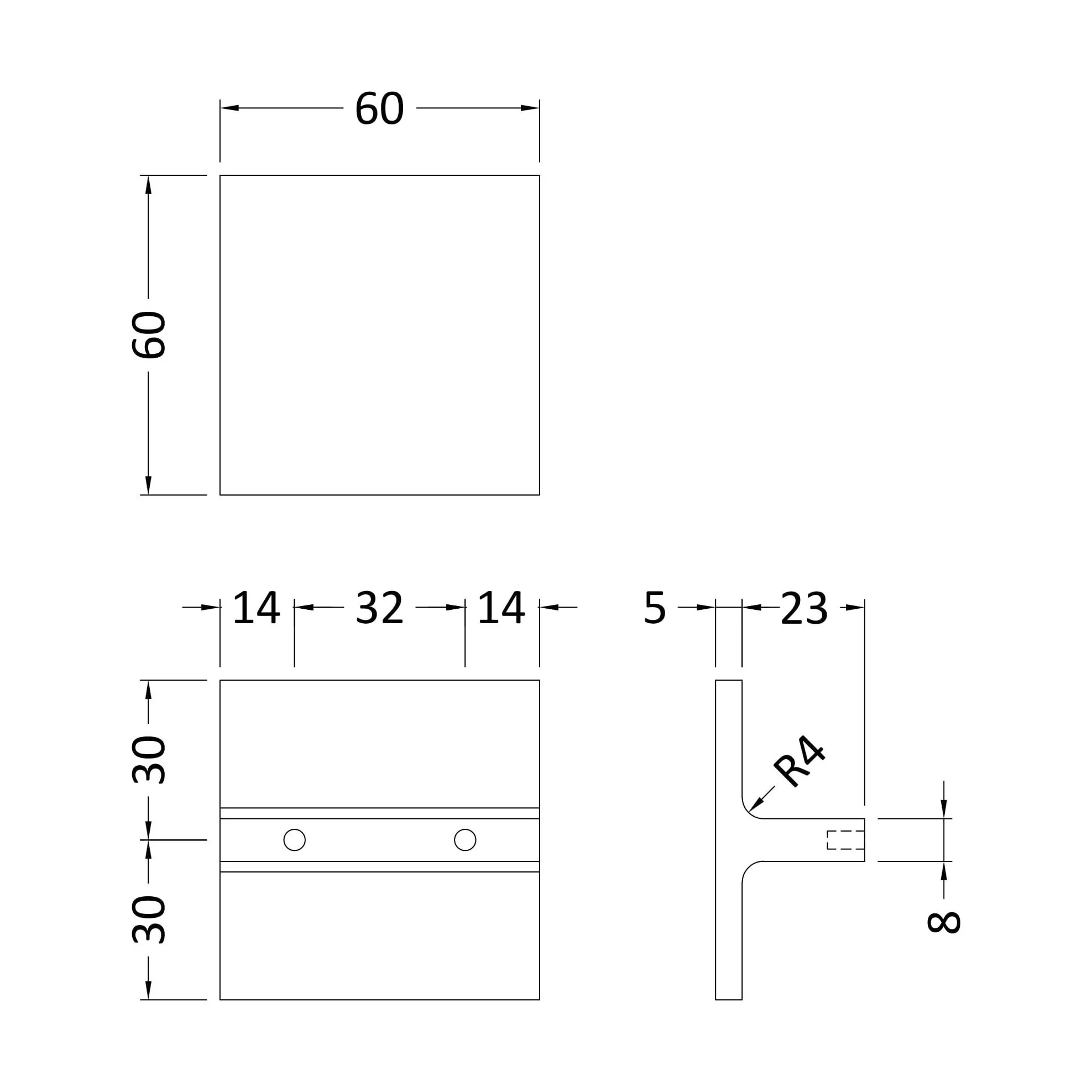 Square Knob, 60mm (32mm Centres) - Chrome - Image 2