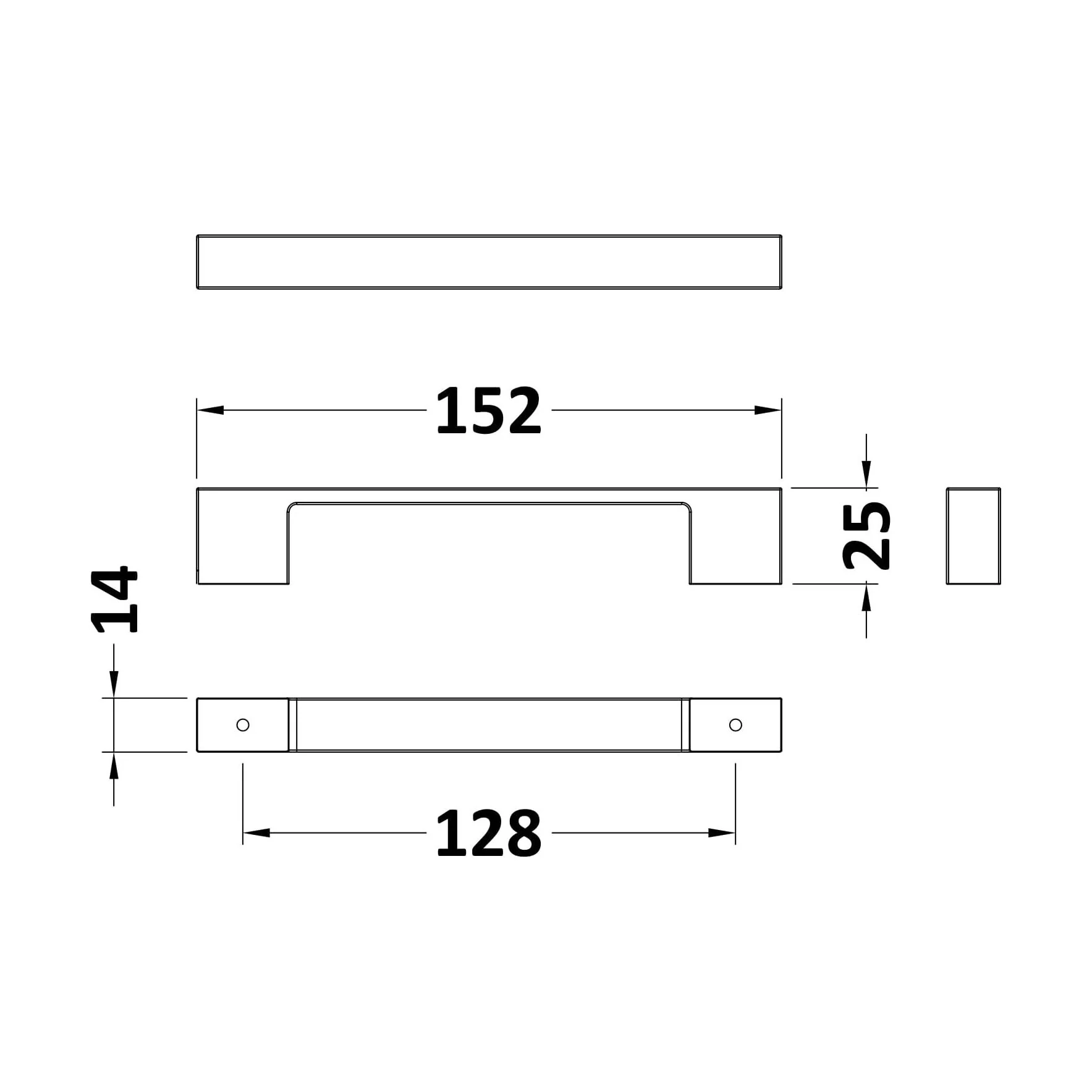 Furniture Handle Square D Shape Handle, 152mm (128mm Centres) - Matt Black - Image 2