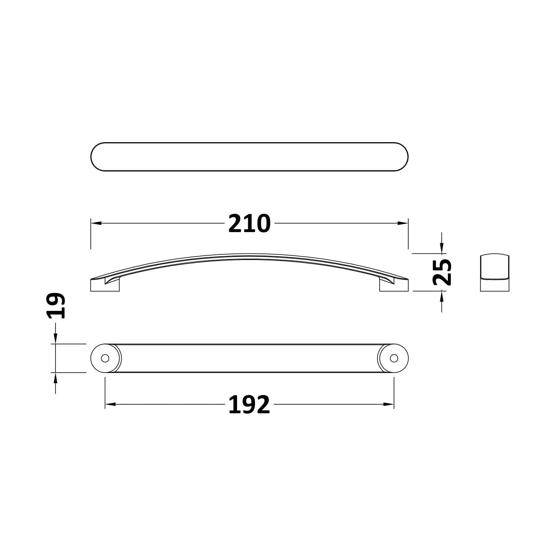 Furniture Handle Round D Shape Handle, 210mm (192mm Centres) - Brushed Brass - Image 2
