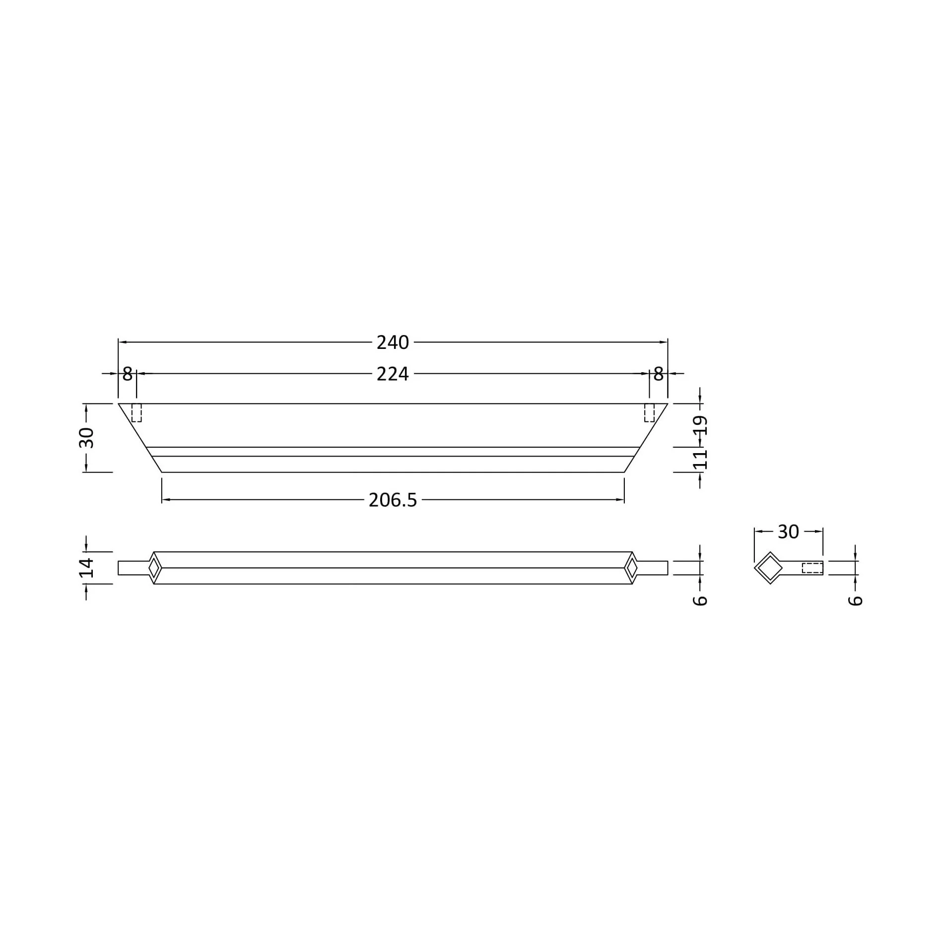 Profile Handle, 240mm (224mm Centres) - Matt Black - Image 2
