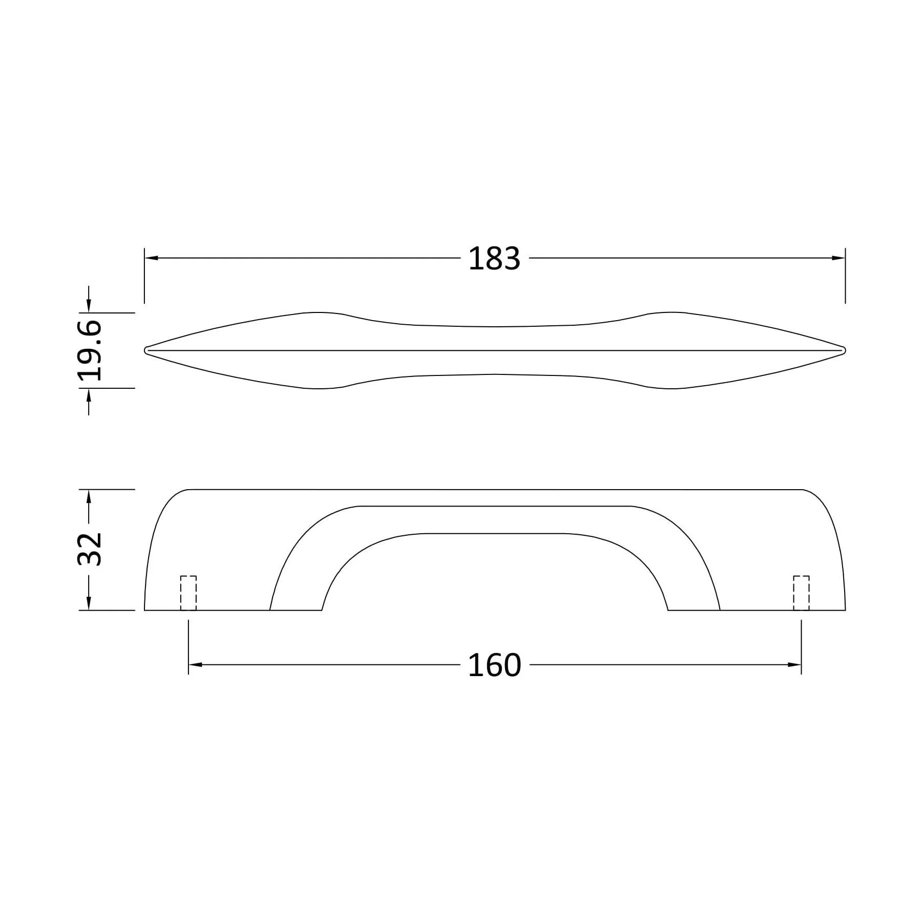 Furniture Handle D Shape Handle, 183mm (160mm Centres) - Matt Black - Image 2