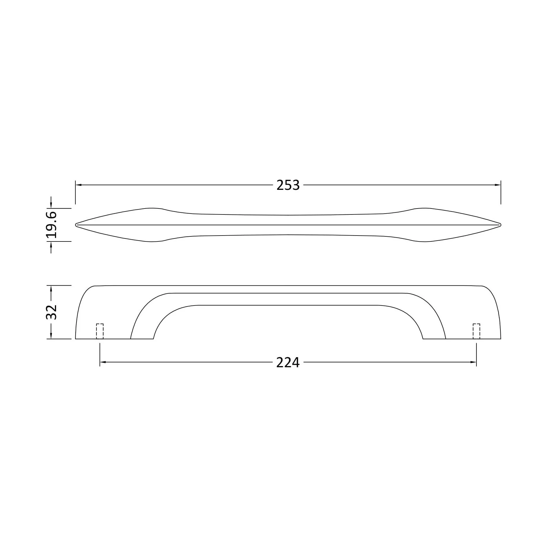 Furniture Handle D Shape Handle, 253mm (224mm Centres) - Matt Black - Image 2