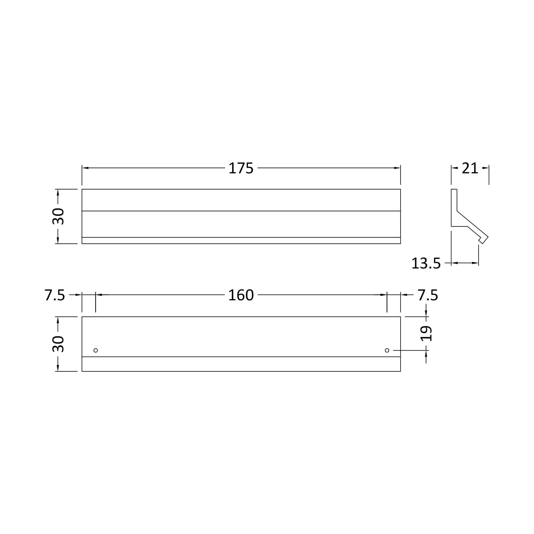 Finger Pull Handle, 175mm (160mm Centres) - Matt Black - Image 2